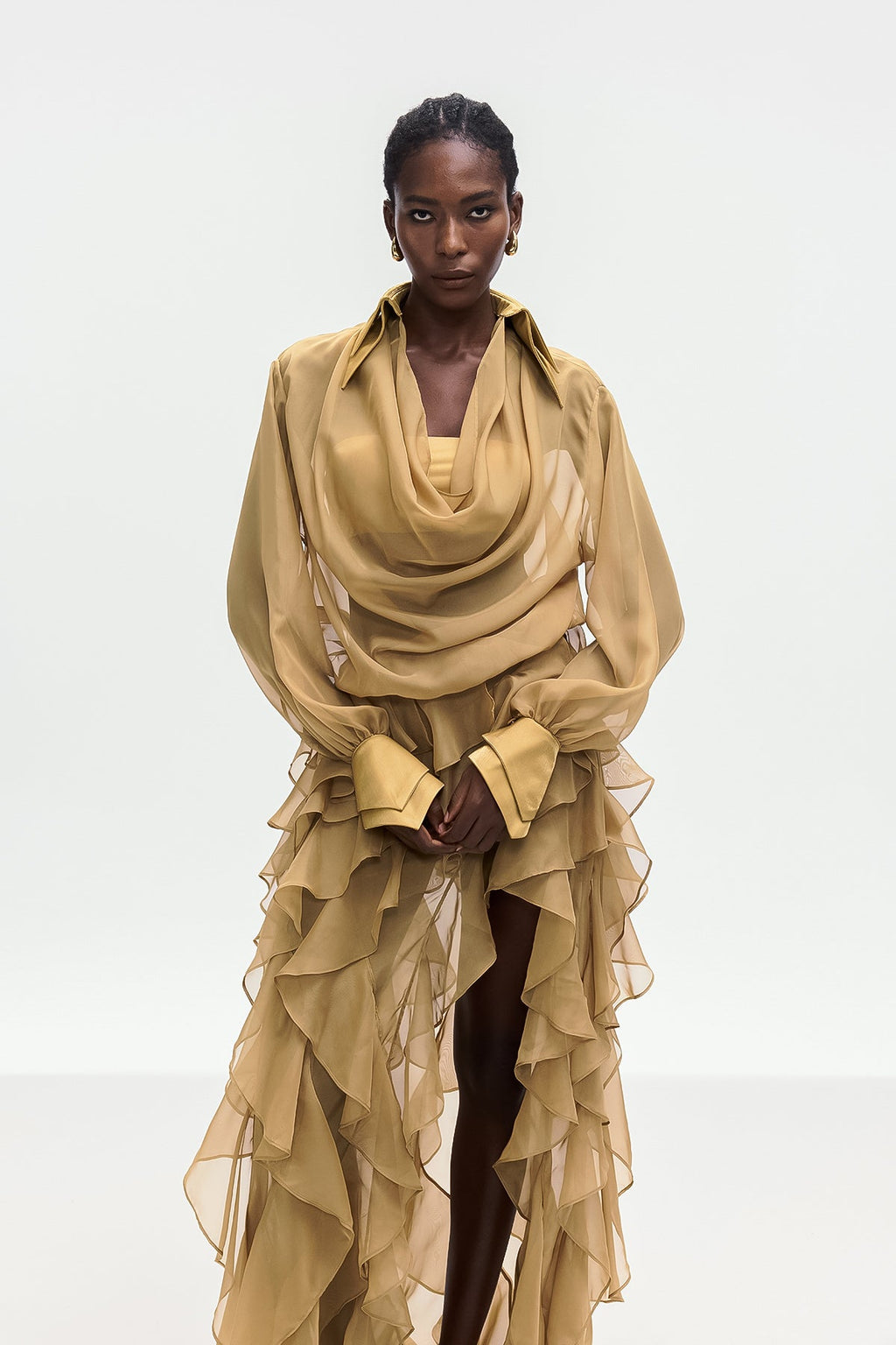 Bolat Ruffle Asymmetric Split Maxi Dress