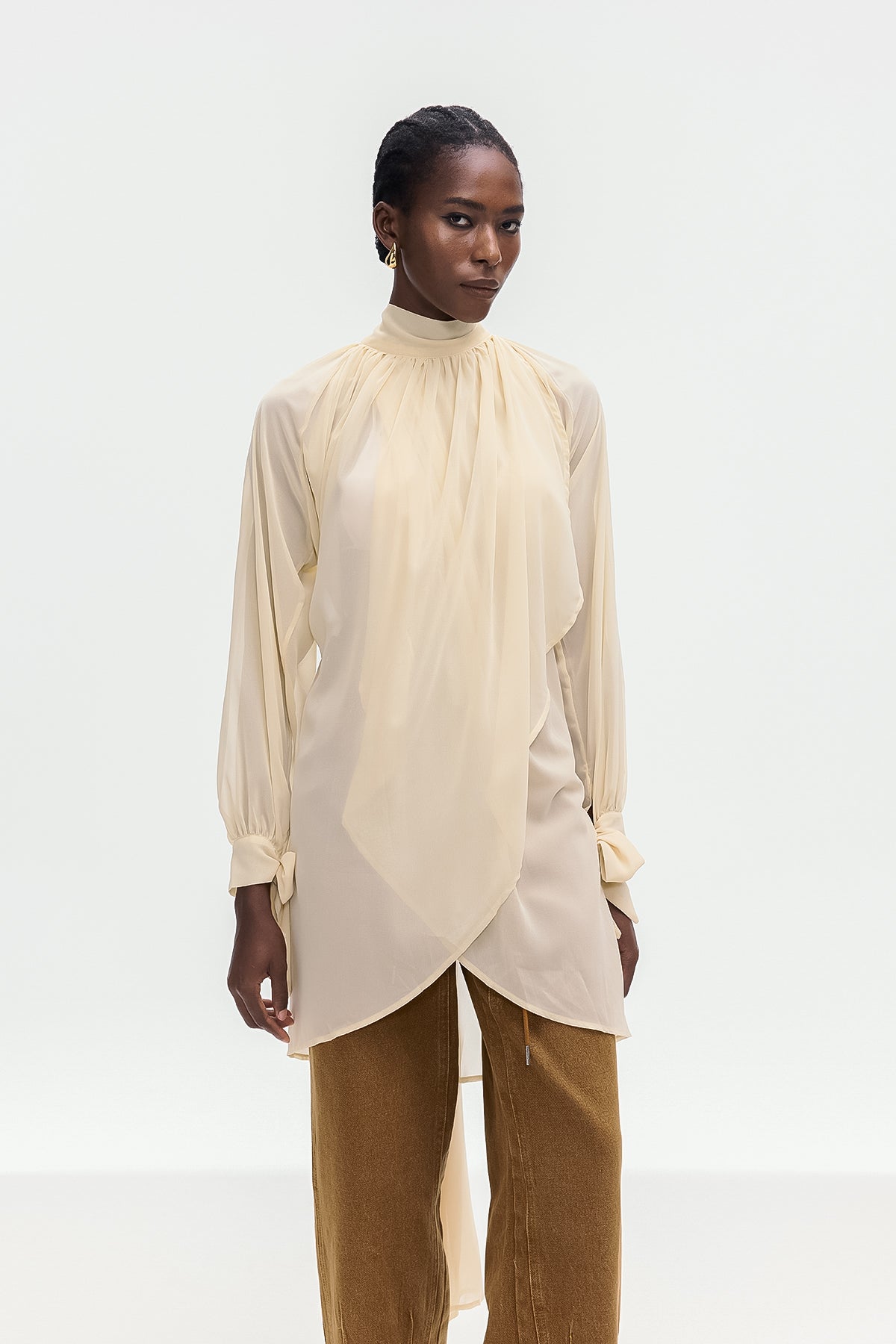 Bolormaa Lace Up Asymmetric Shirt In Apricot