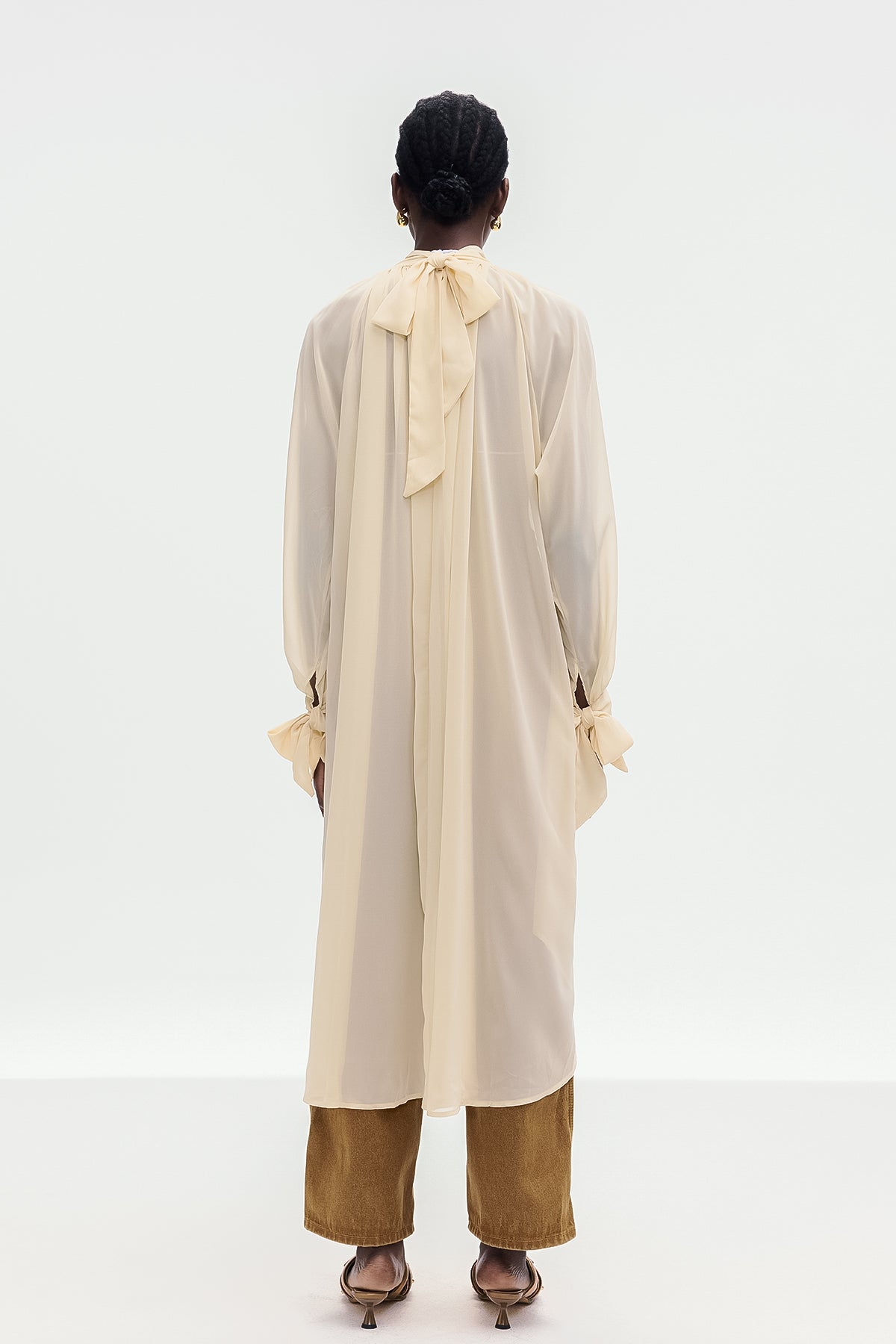 Bolormaa Lace Up Asymmetric Shirt In Apricot