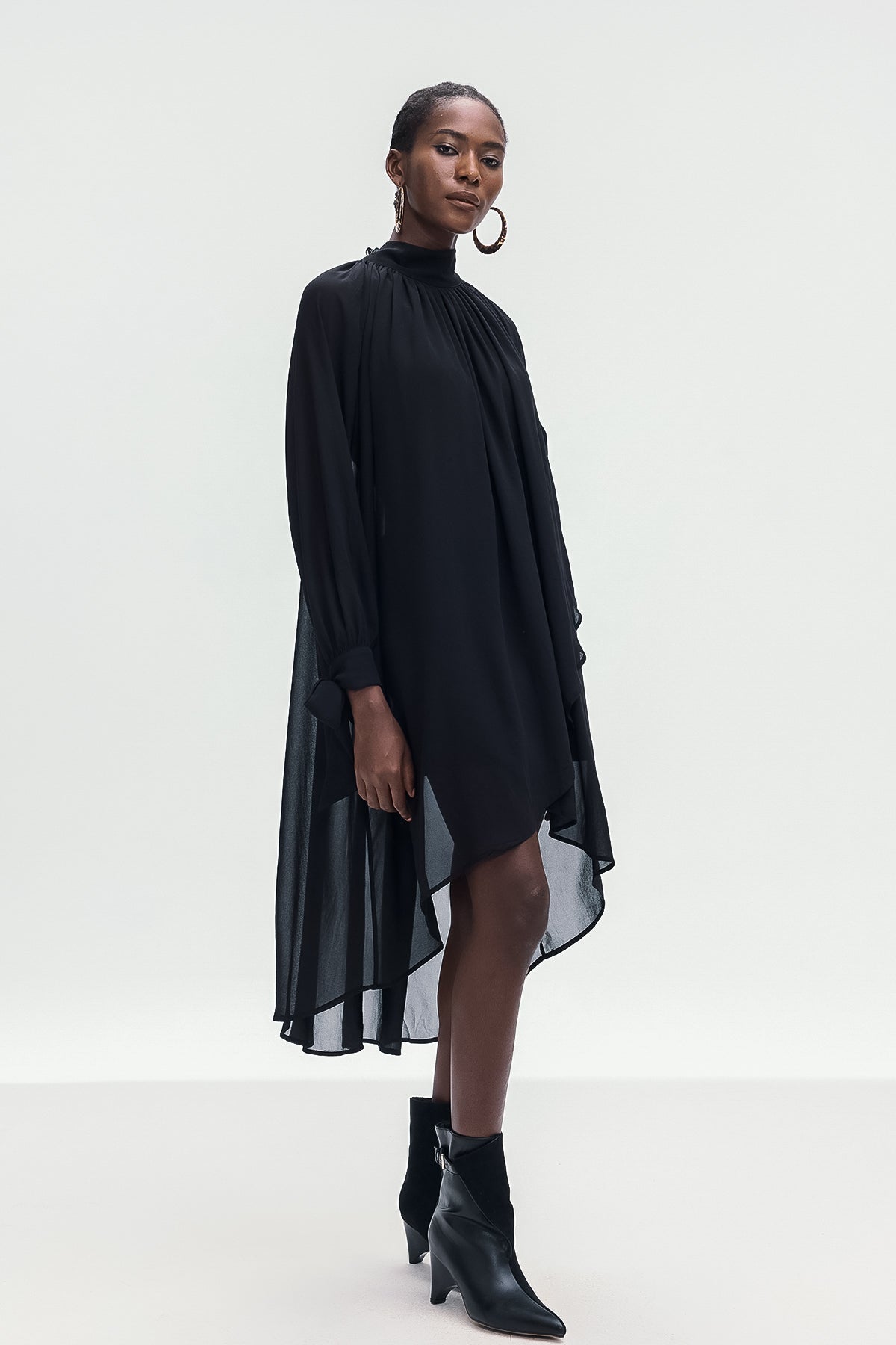 Bolormaa Lace Up Asymmetric Shirt In Black