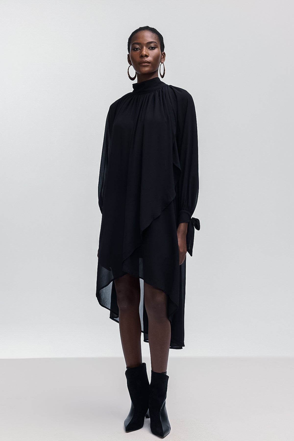 Bolormaa Lace Up Asymmetric Shirt In Black