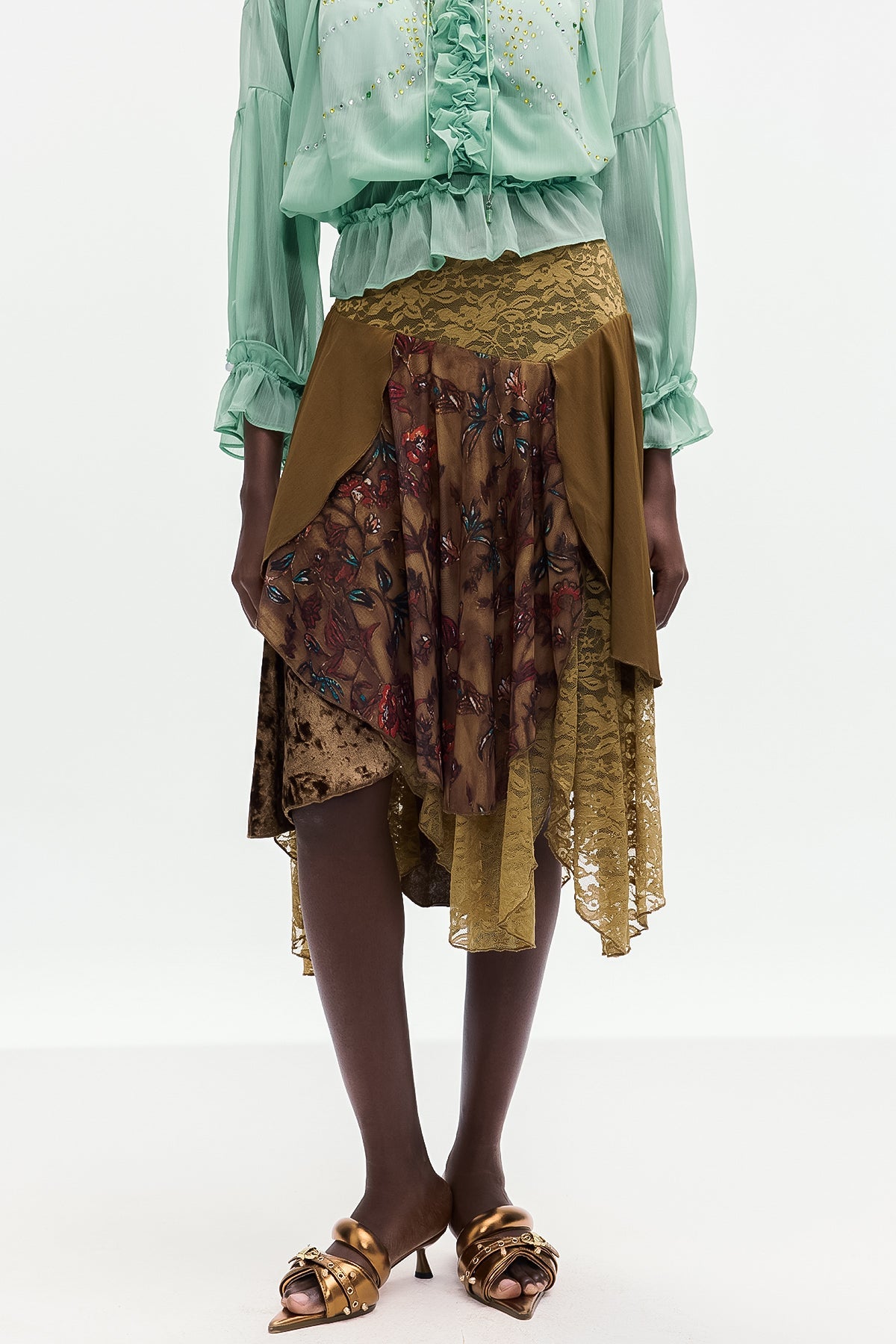 Bolortuyaa Lace Patchwork Midi Skirt