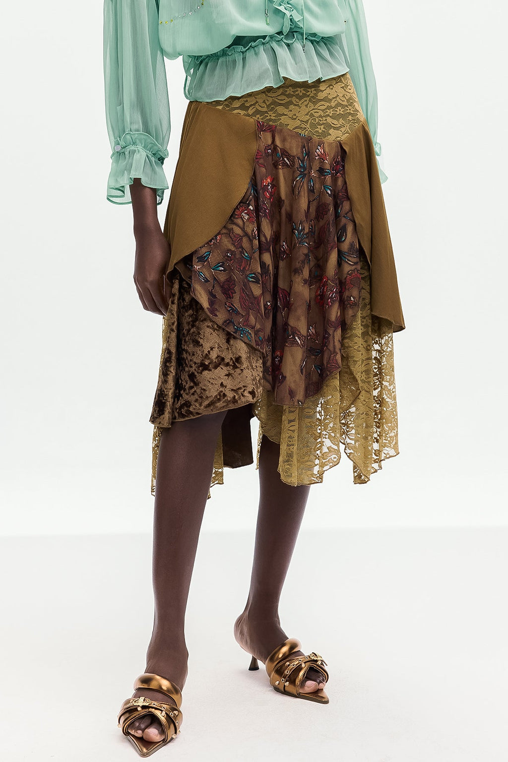 Bolortuyaa Lace Patchwork Midi Skirt