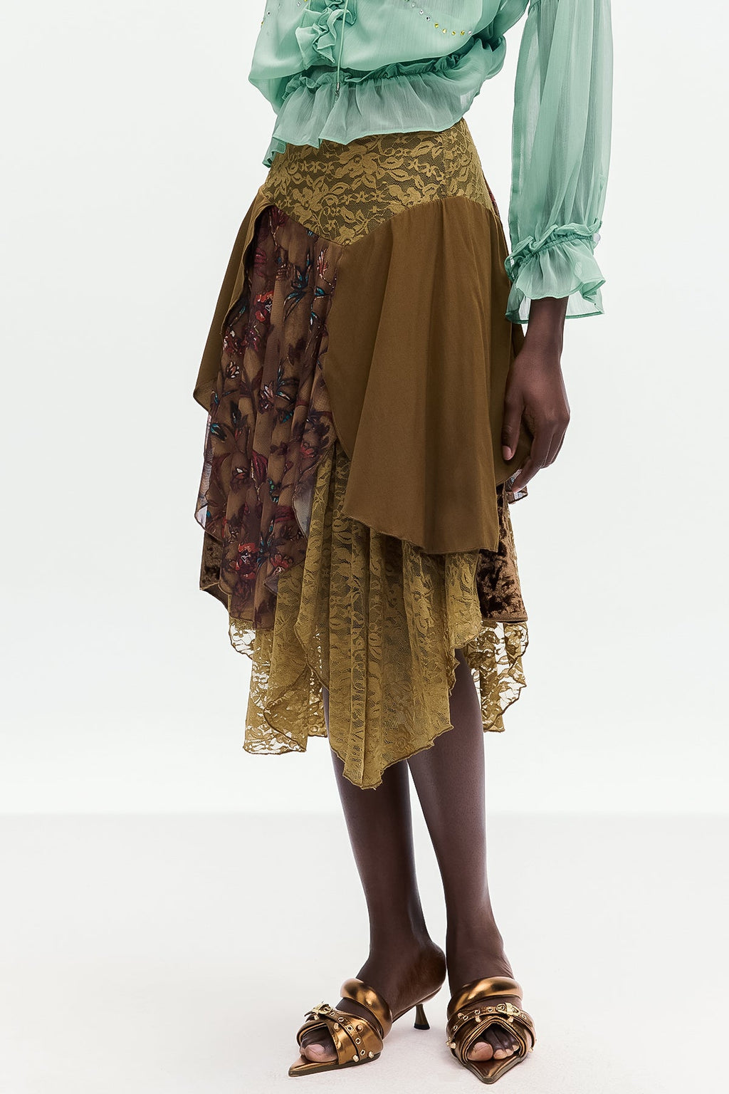 Bolortuyaa Lace Patchwork Midi Skirt