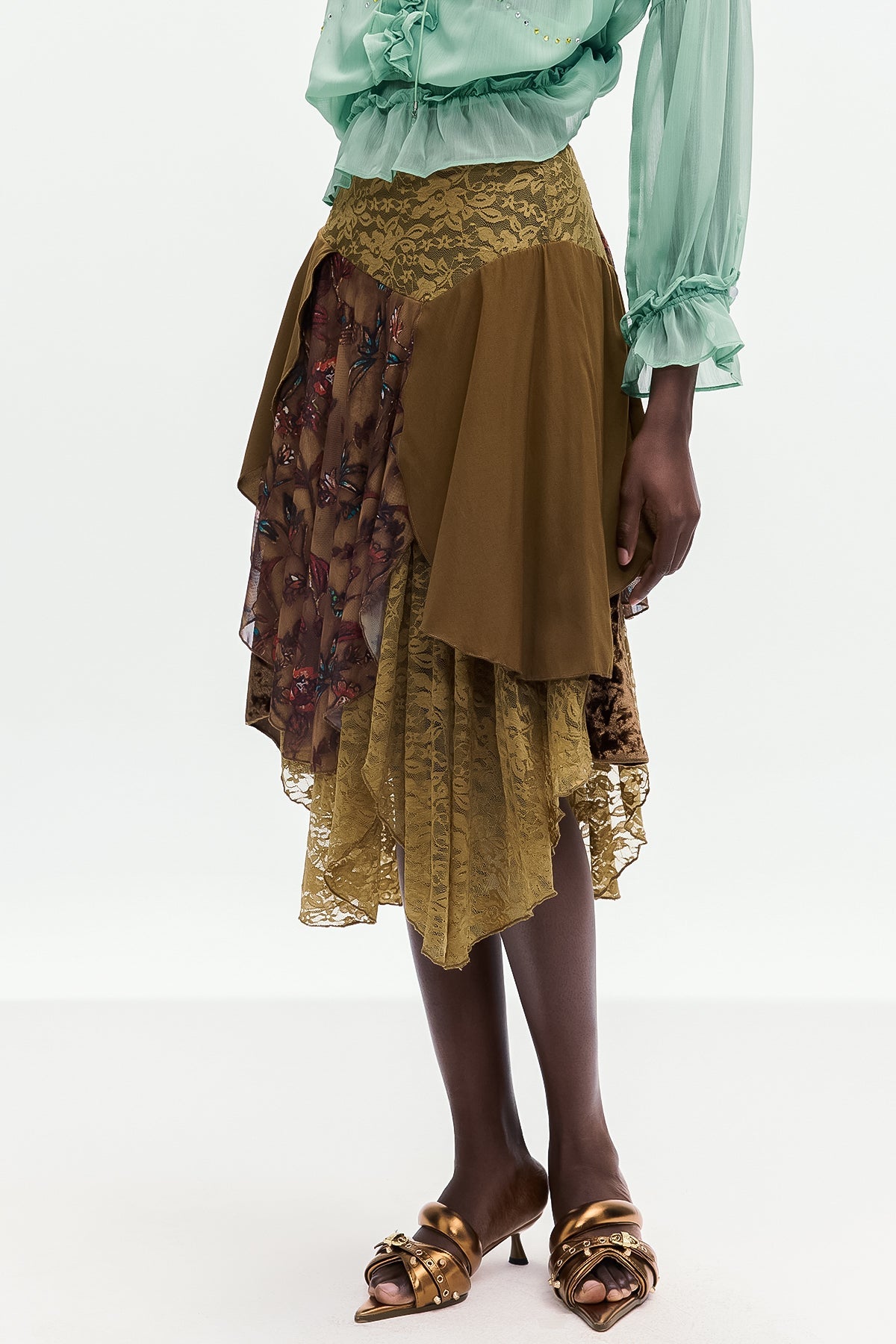 Bolortuyaa Lace Patchwork Midi Skirt