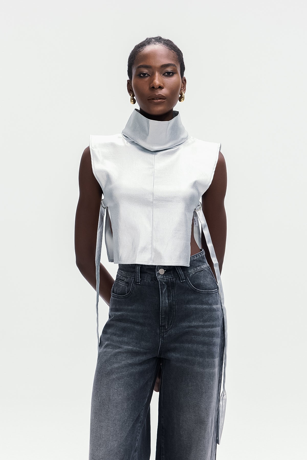 Bonaccorso Lace Up Metallic Leather Top