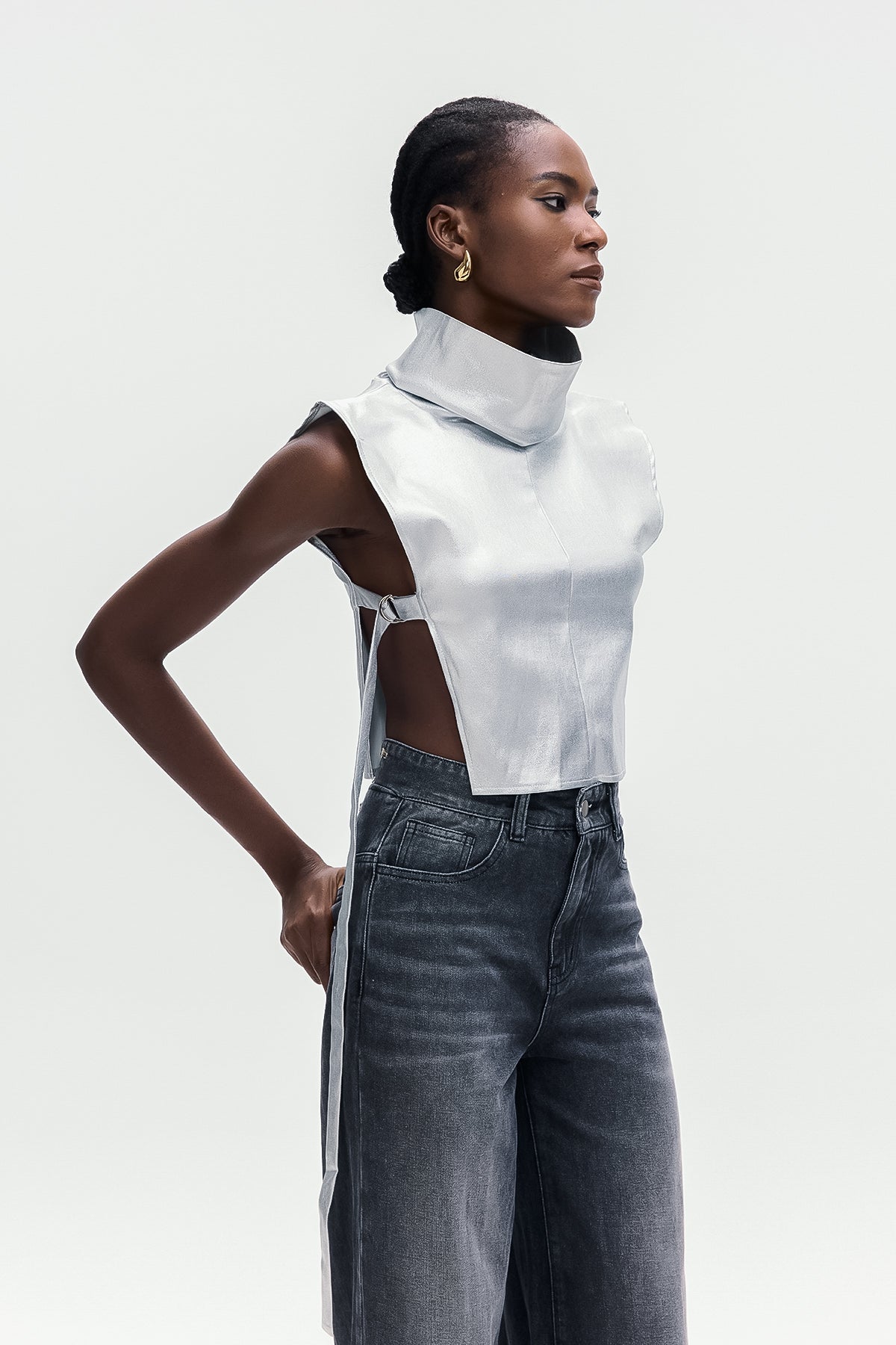 Bonaccorso Lace Up Metallic Leather Top