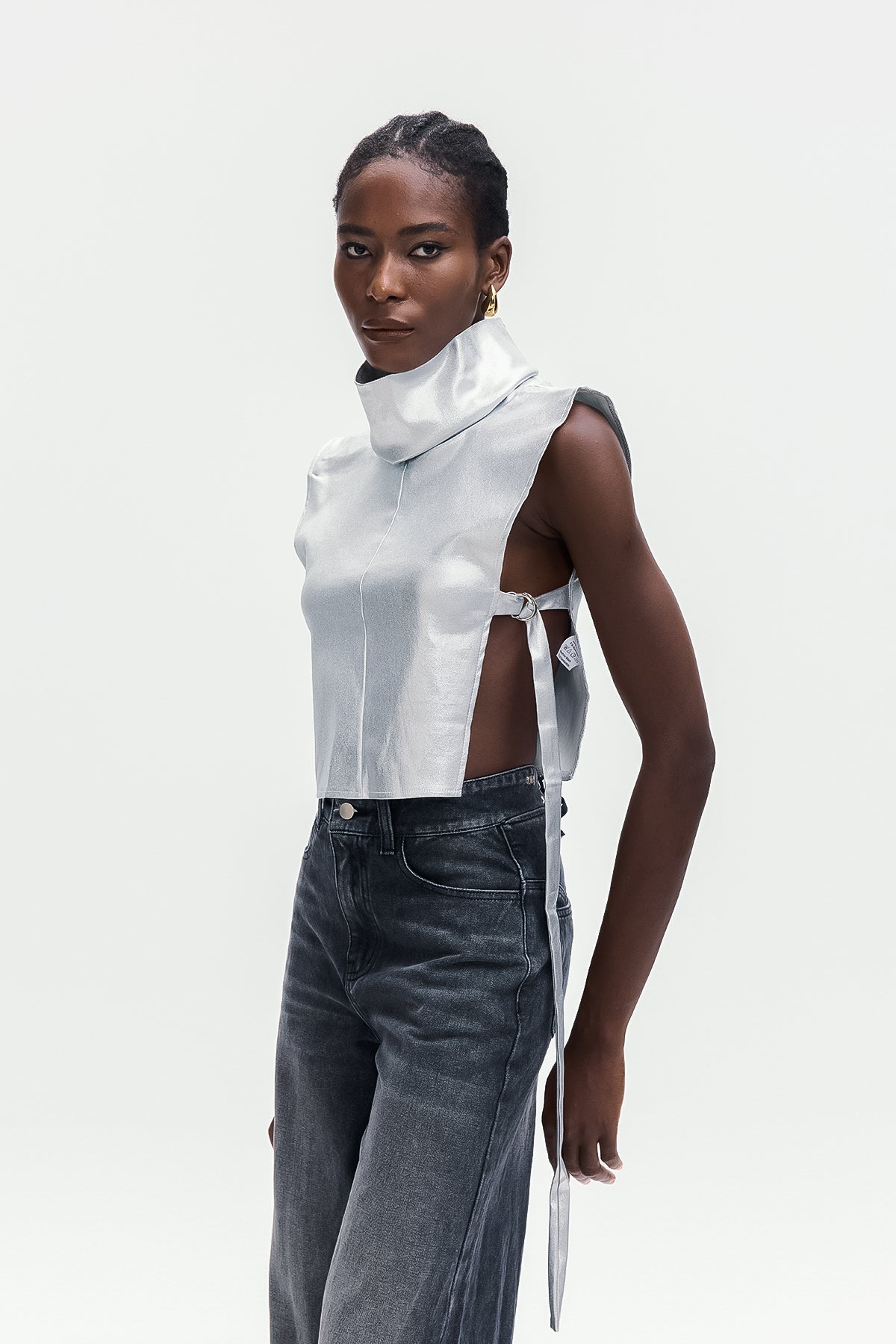 Bonaccorso Lace Up Metallic Leather Top