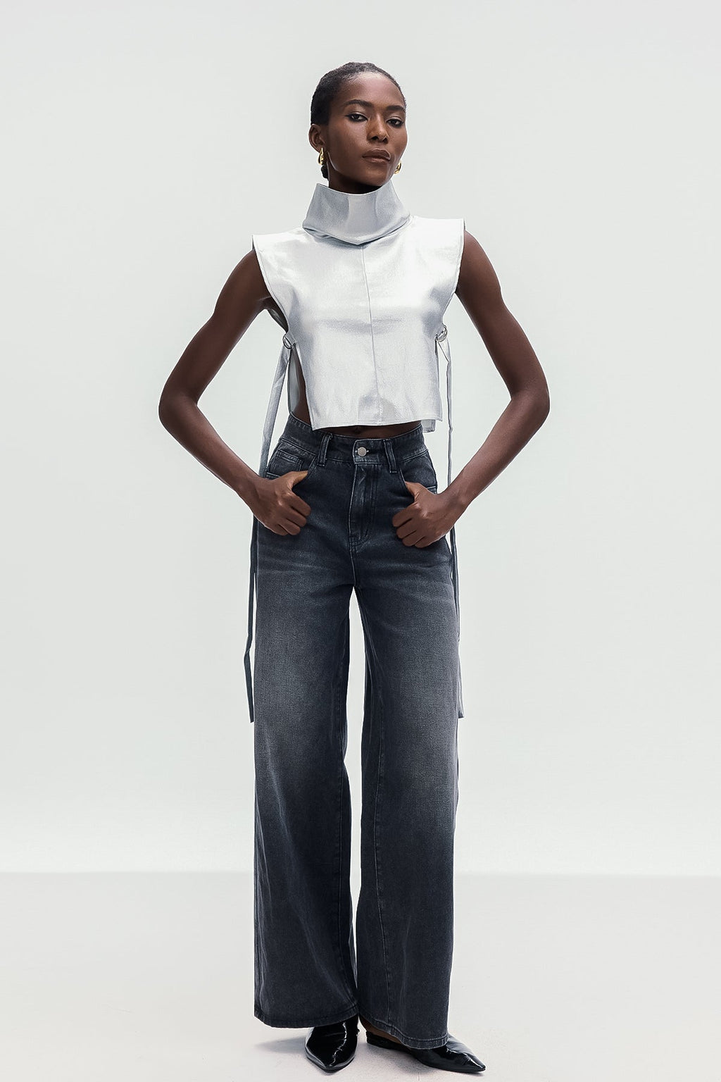 Bonaccorso Lace Up Metallic Leather Top