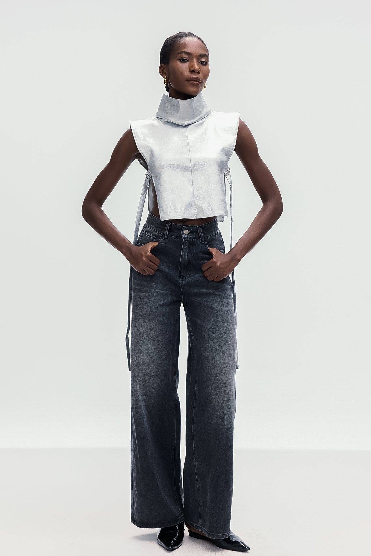 Bonaccorso Lace Up Metallic Leather Top