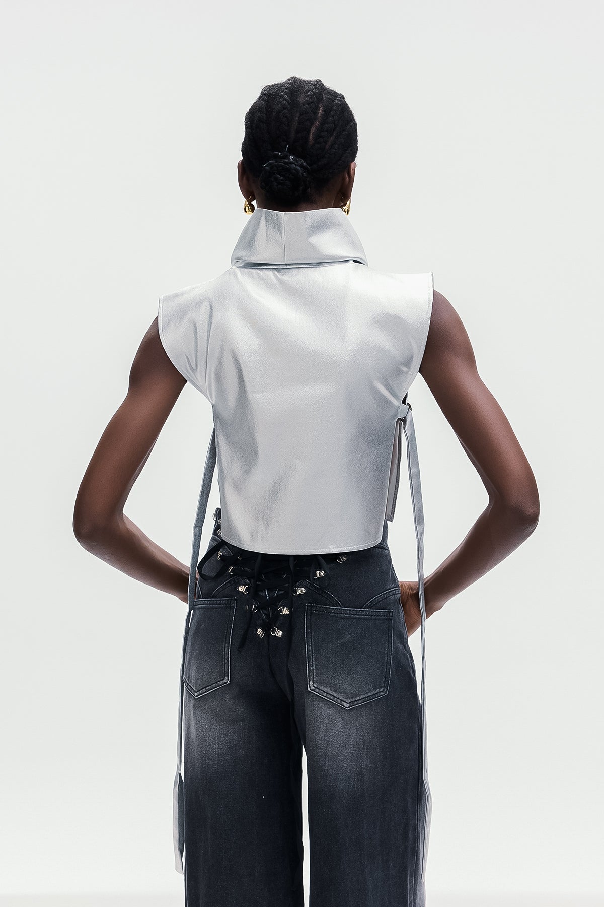 Bonaccorso Lace Up Metallic Leather Top