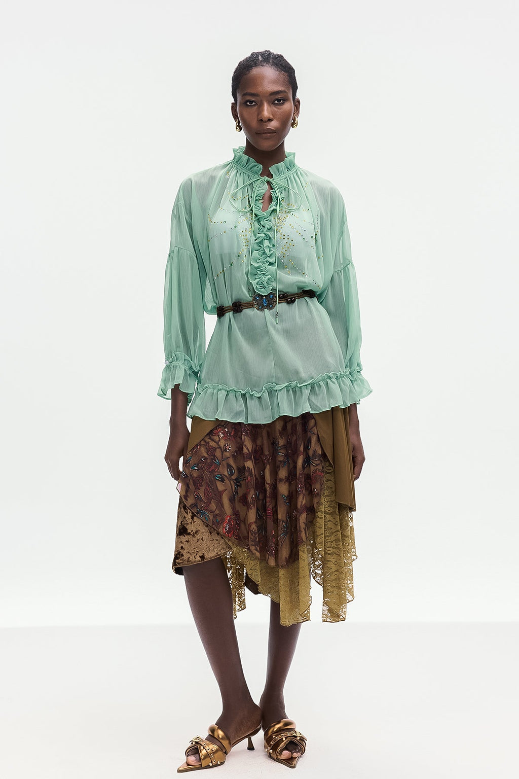 Bonifaz Drawstring Ruffle Shirt In Green