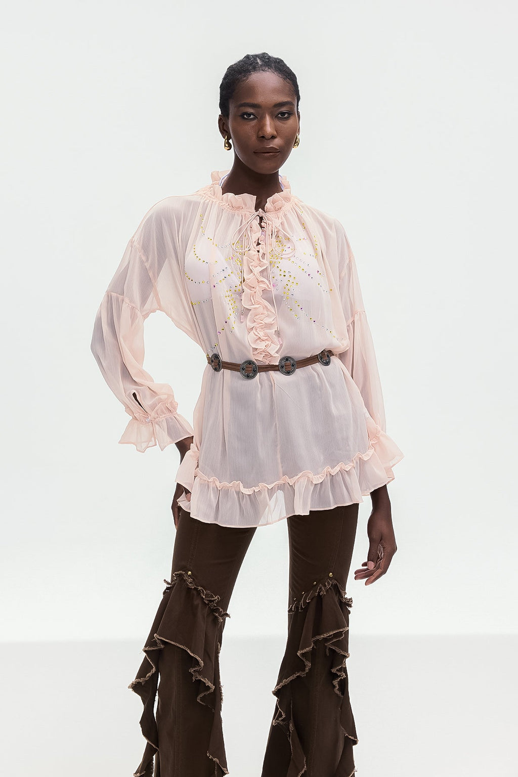 Bonifaz Drawstring Ruffle Shirt In Pink