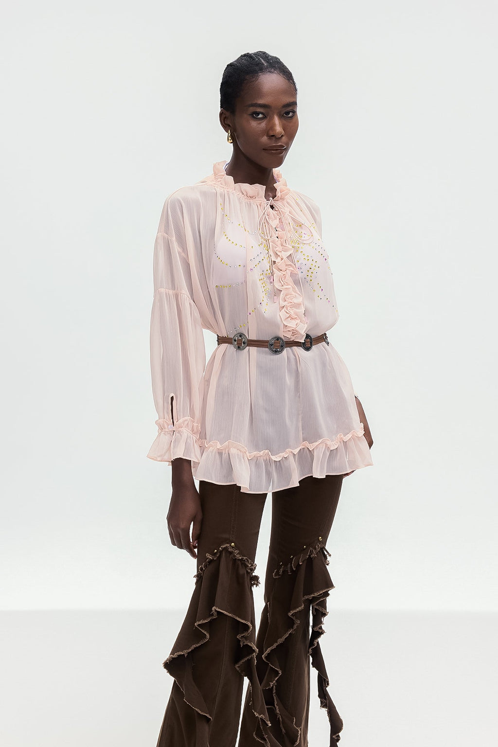 Bonifaz Drawstring Ruffle Shirt In Pink