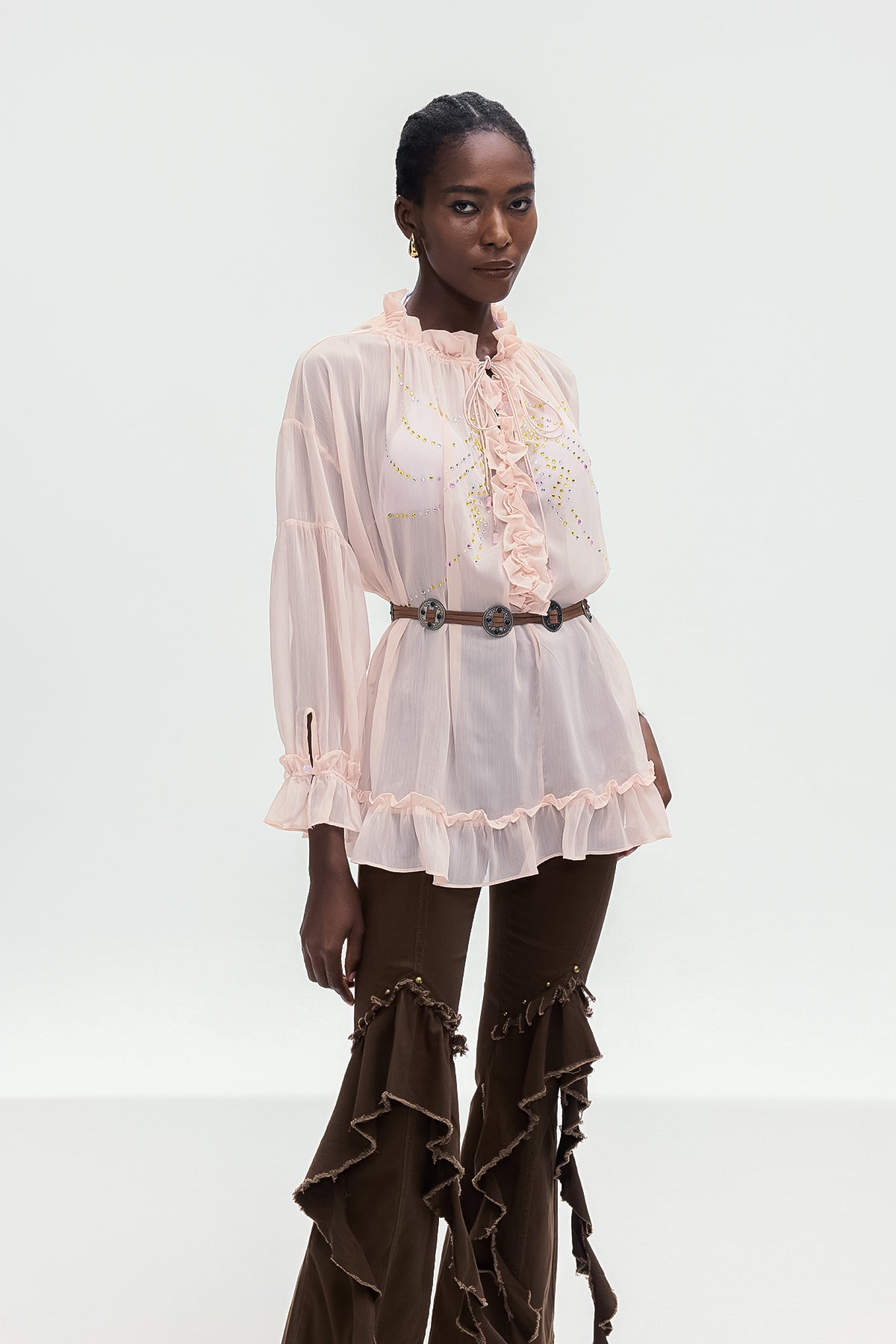 Bonifaz Drawstring Ruffle Shirt In Pink