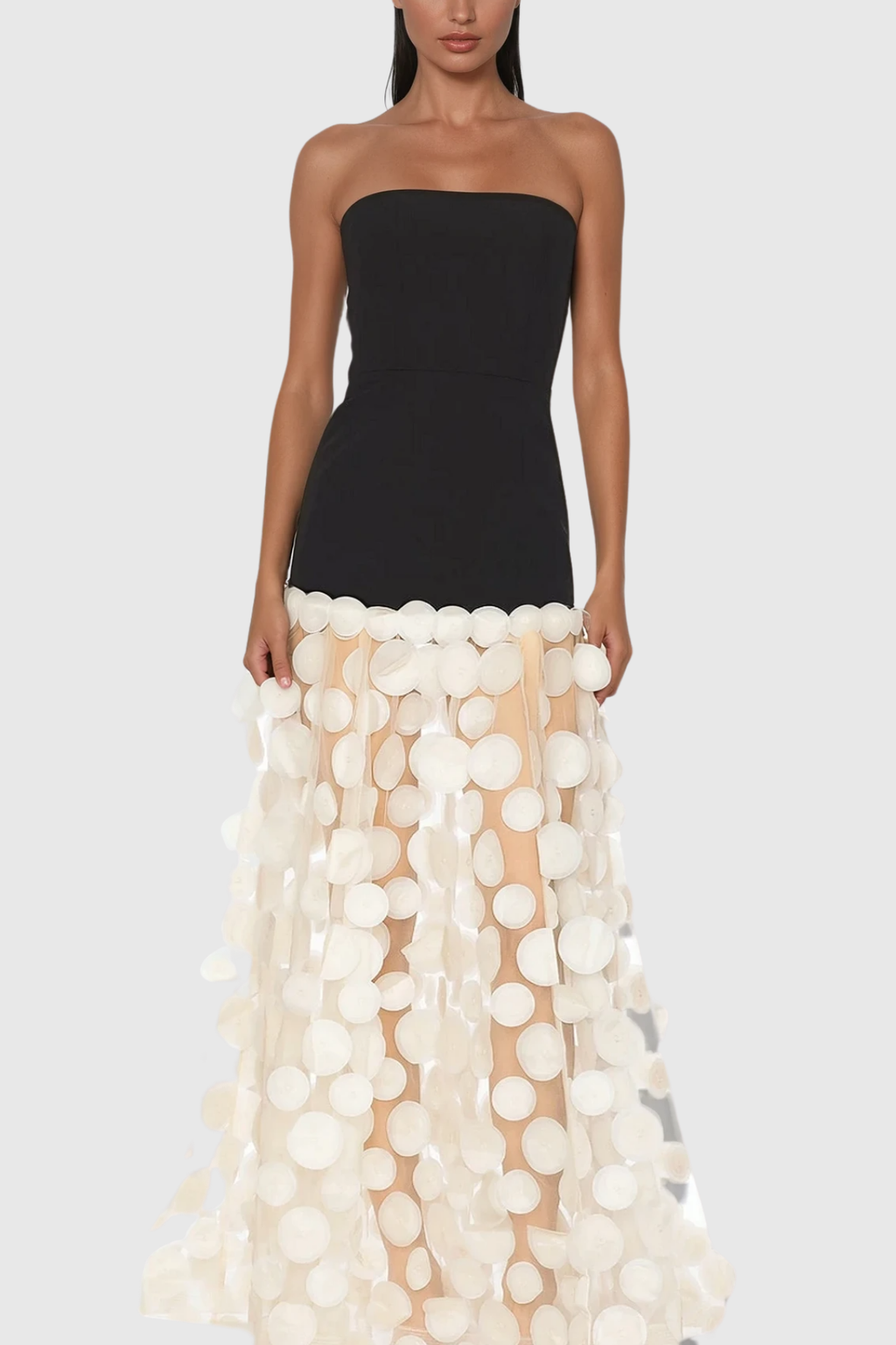 Boryana Dot Strapless Maxi Dress In Apricot