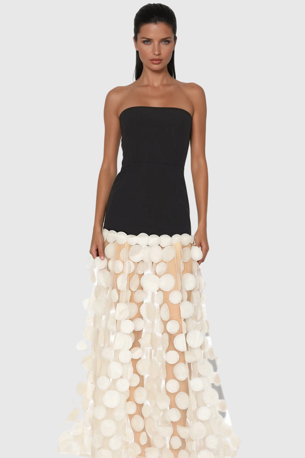 Boryana Dot Strapless Maxi Dress In Apricot