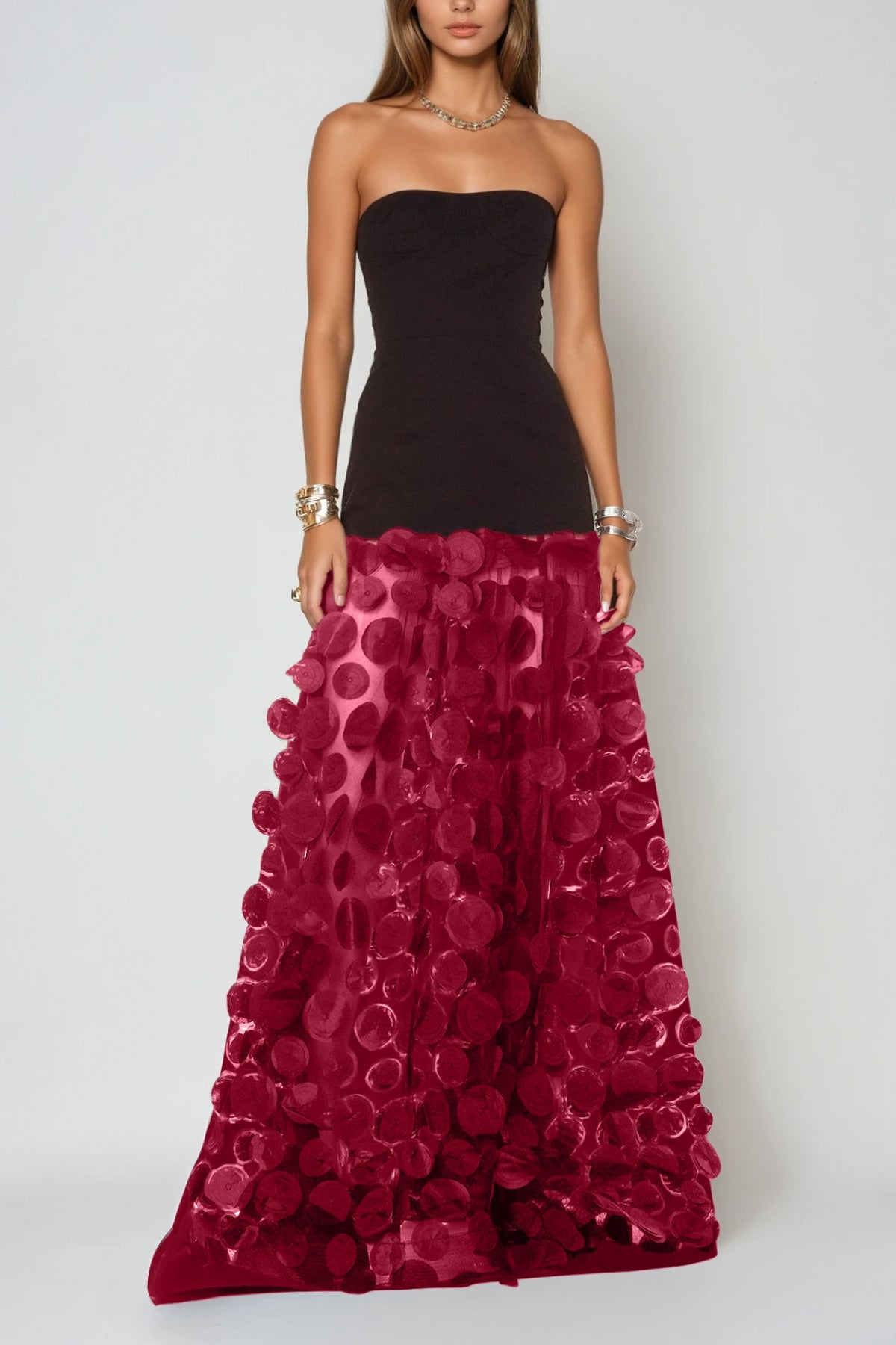 Boryana Dot Strapless Maxi Dress In Red