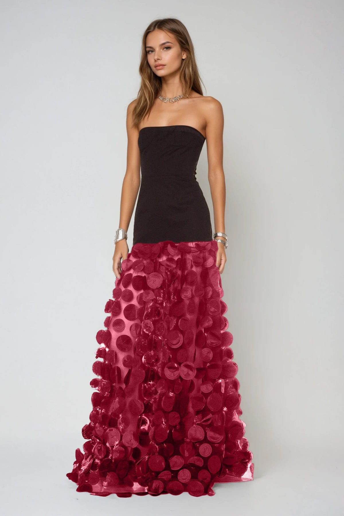 Boryana Dot Strapless Maxi Dress In Red