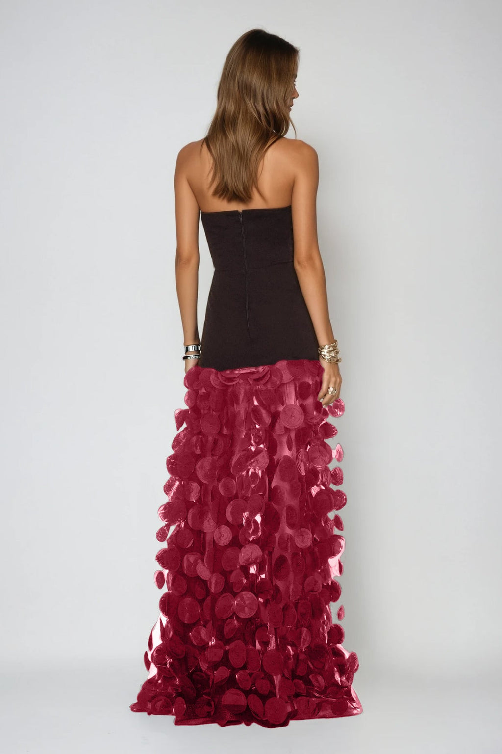 Boryana Dot Strapless Maxi Dress In Red