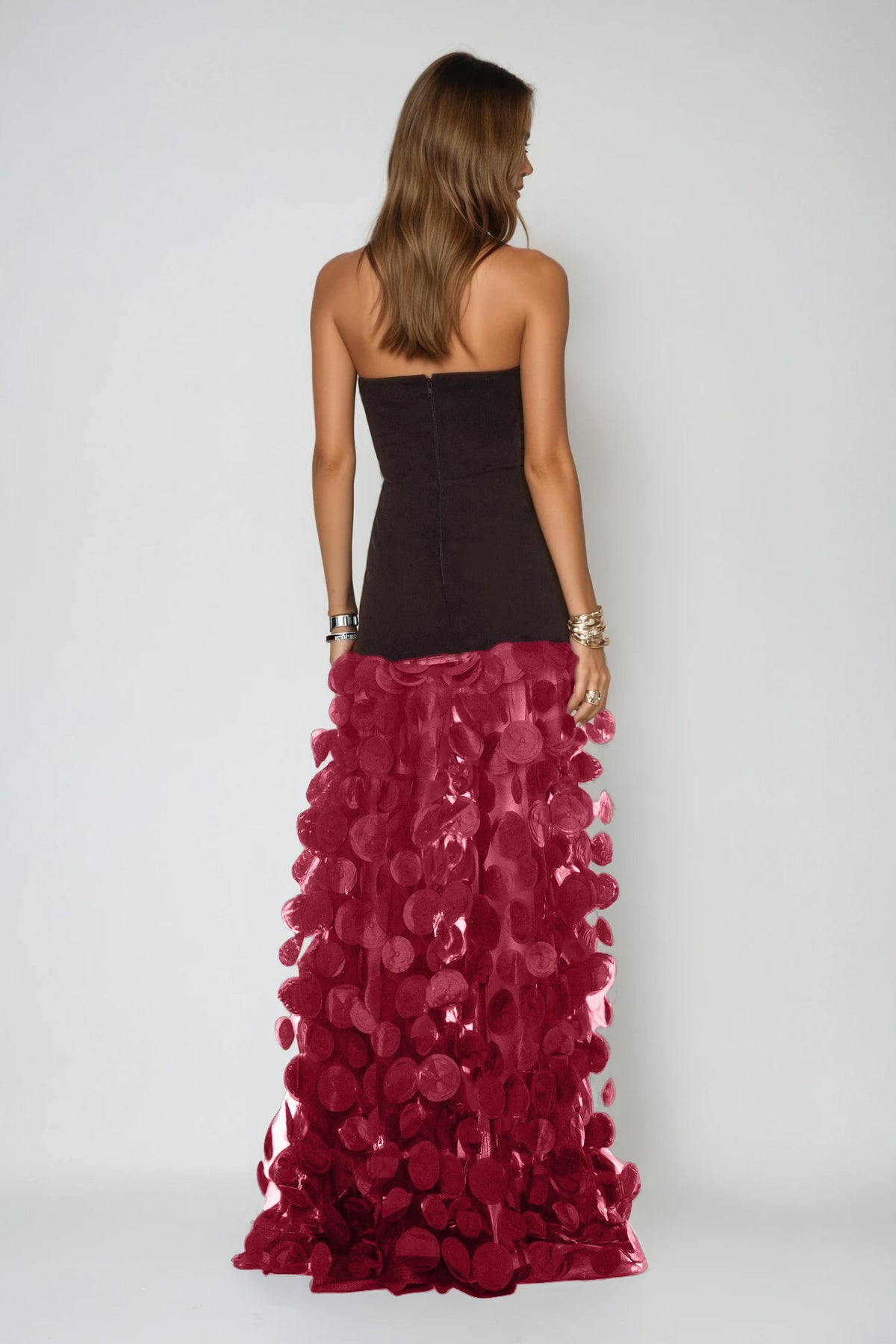 Boryana Dot Strapless Maxi Dress In Red