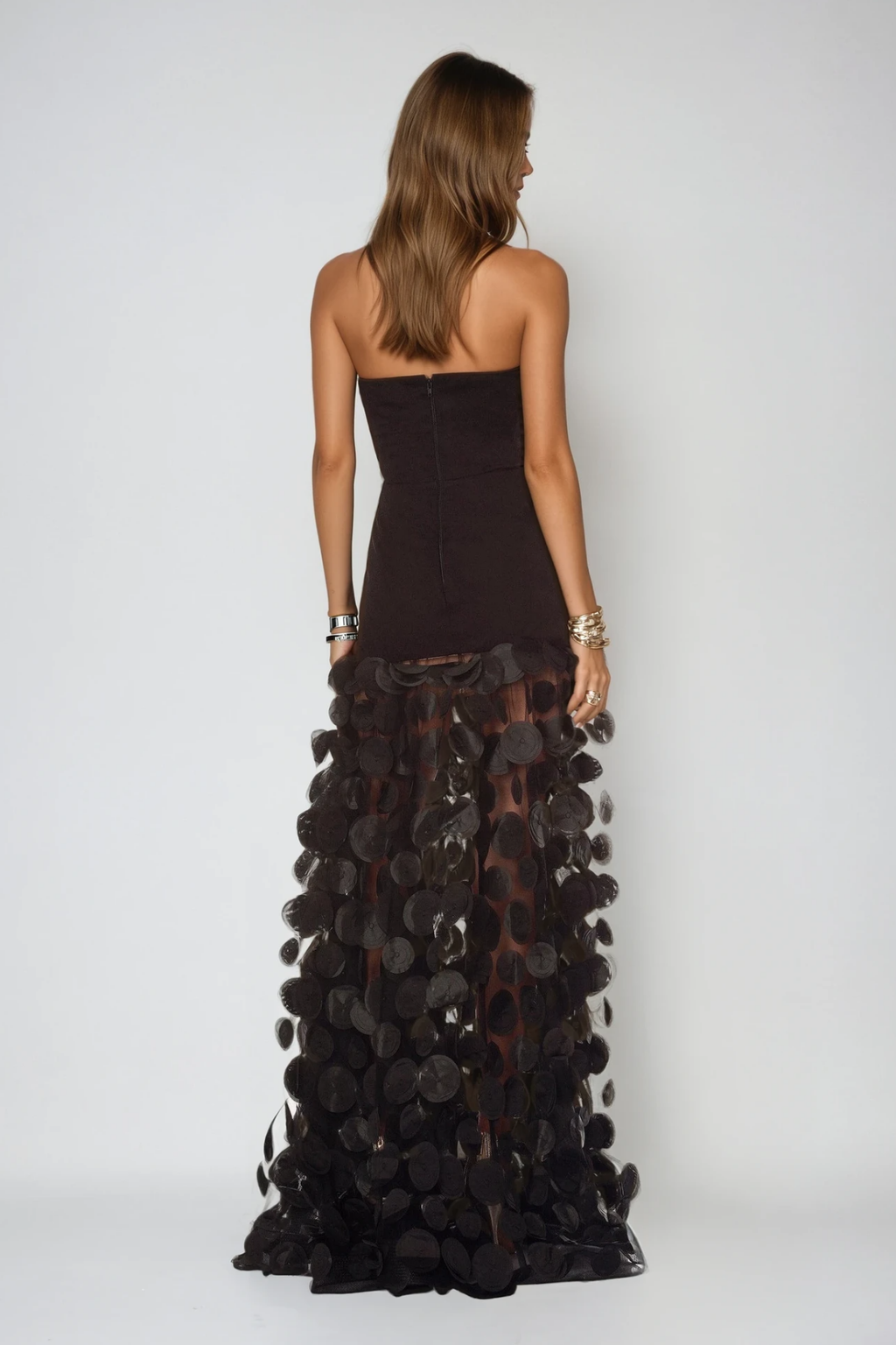 Boryana Dot Strapless Maxi Dress In Black