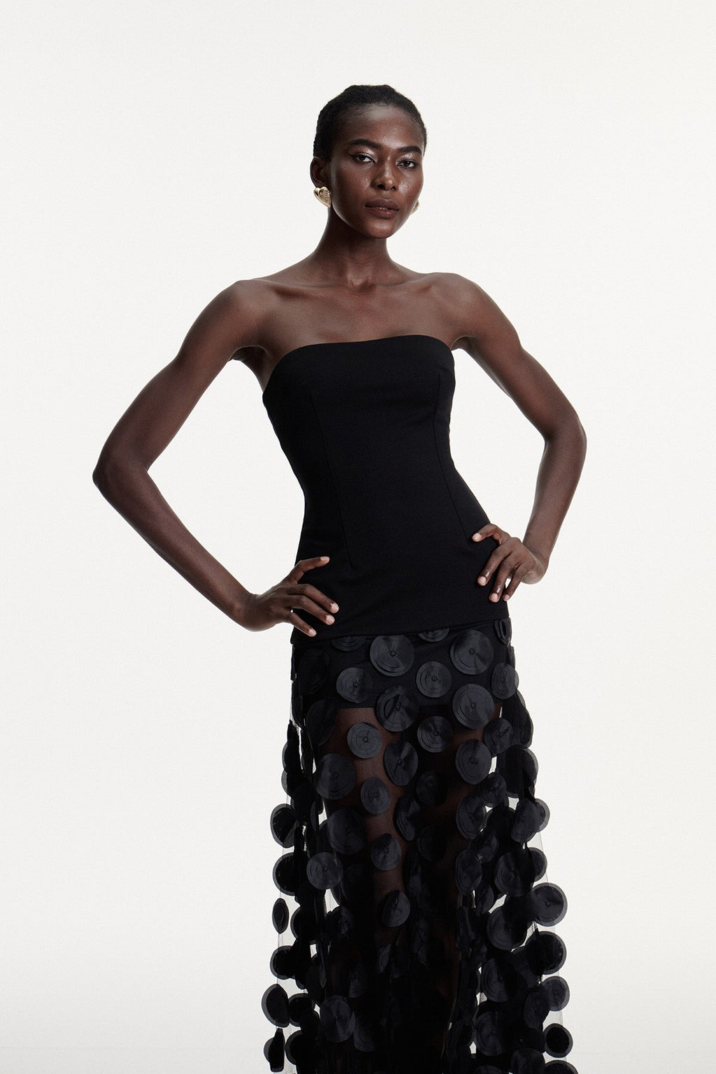 Boryana Dot Strapless Maxi Dress In Black