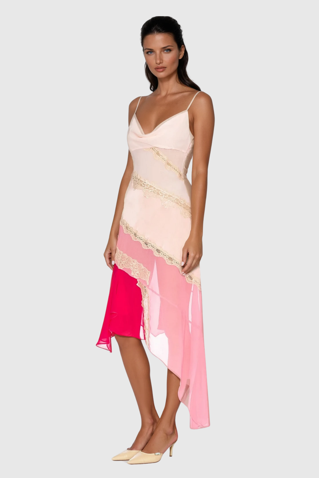 Bose Lace Patchwork Asymmetric Midi Dress