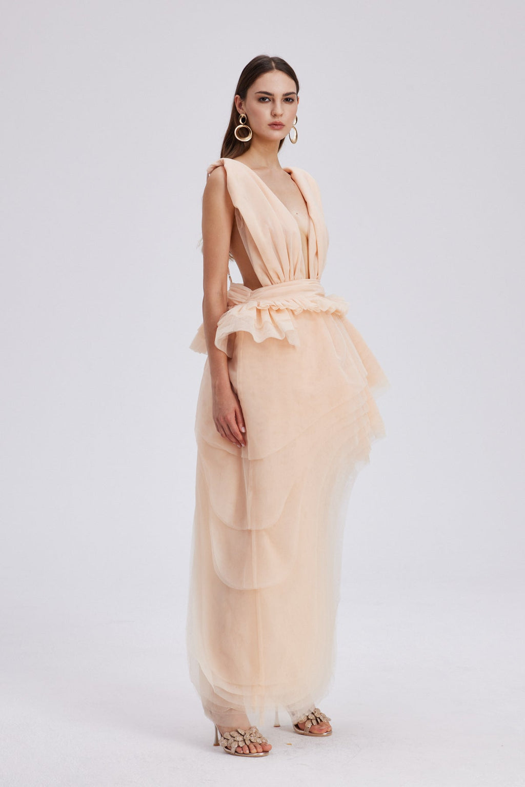 Bosmat Ruch Mesh Asymmetric Mini Dress In Apricot