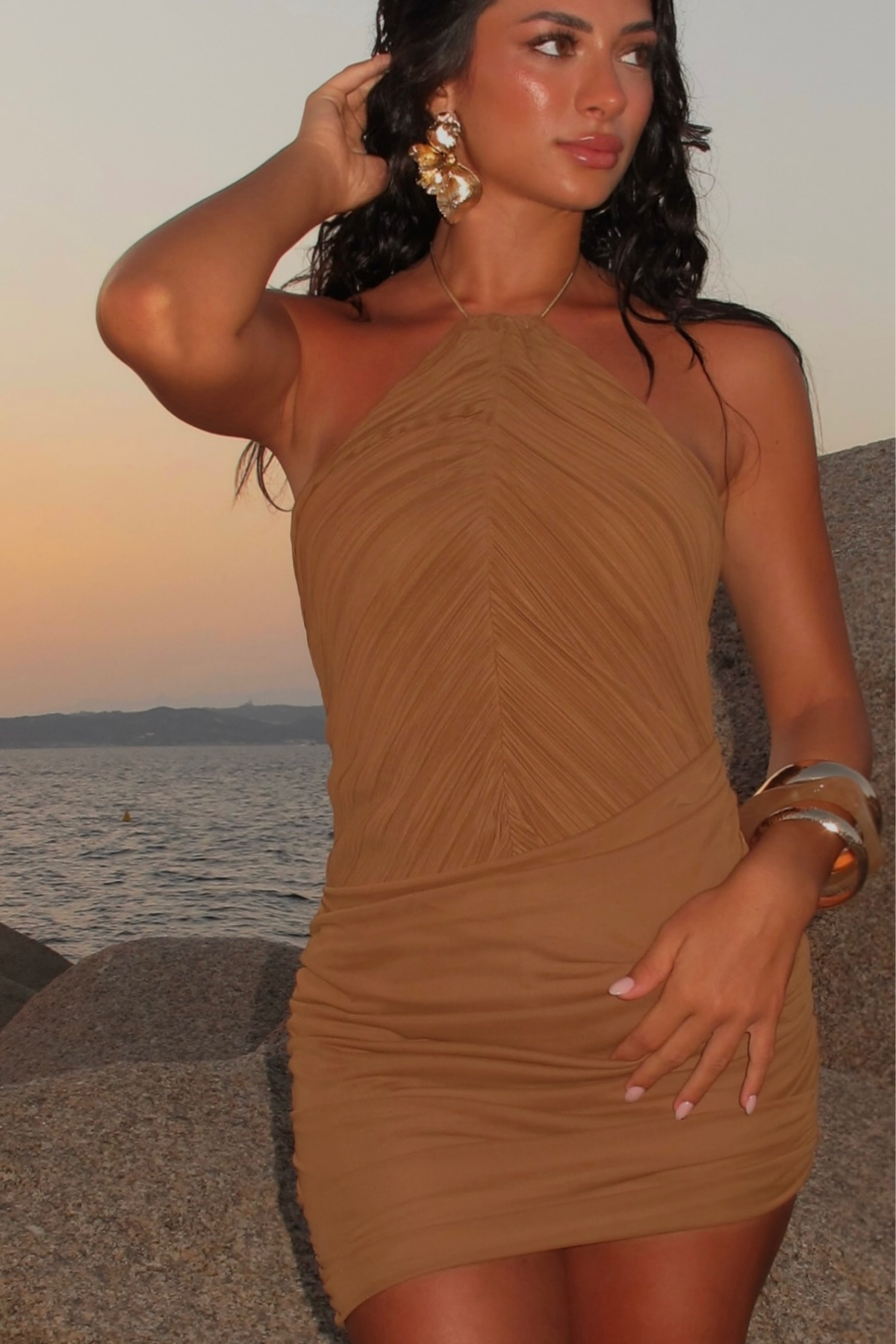 Bosse Ruch Halter Neck Mini Dress