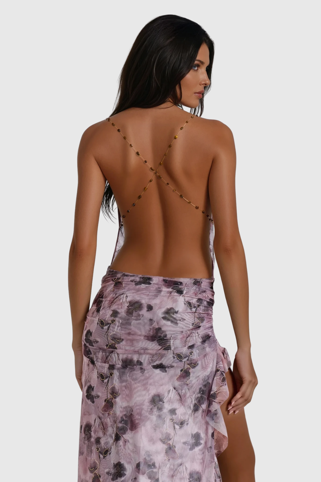 Boudicca Cow Neck Print Backless Maxi Dress