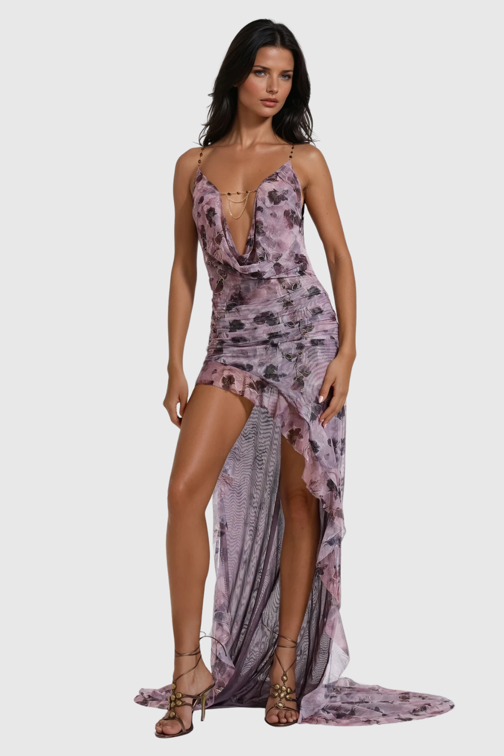 Boudicca Cow Neck Print Backless Maxi Dress