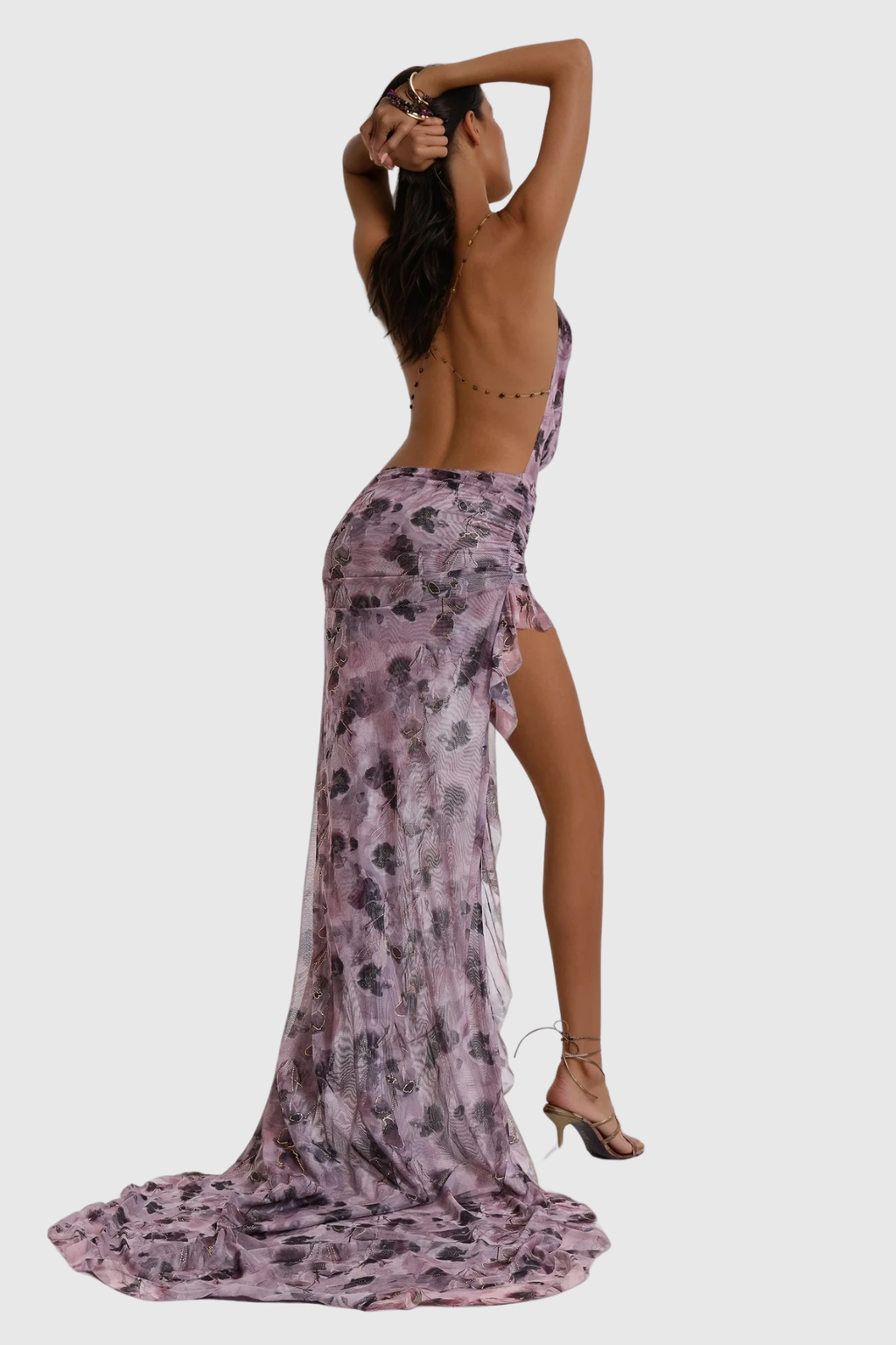 Boudicca Cow Neck Print Backless Maxi Dress