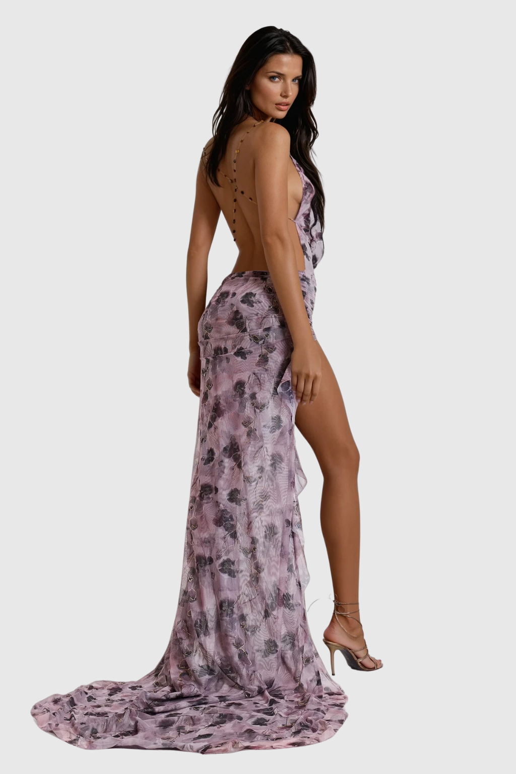 Boudicca Cow Neck Print Backless Maxi Dress