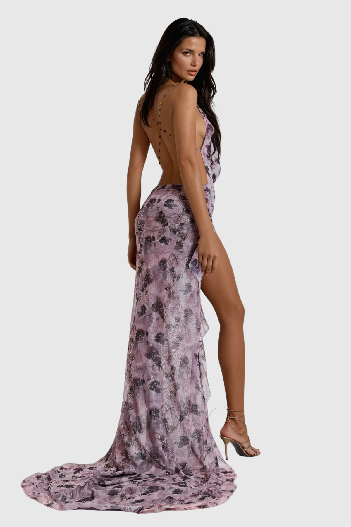 Boudicca Cow Neck Print Backless Maxi Dress