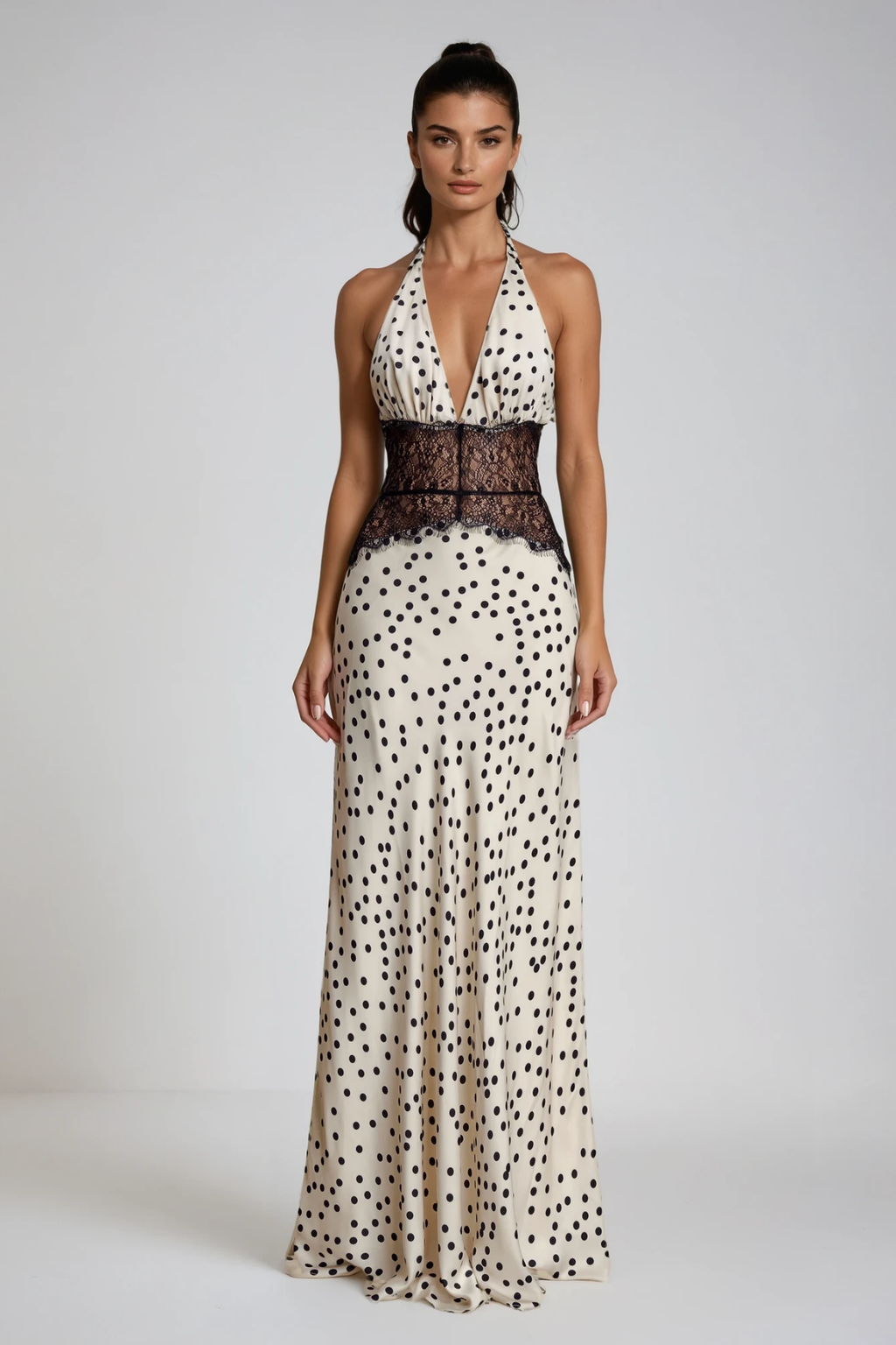 Bowie Lace Plunge Dot Maxi Dress