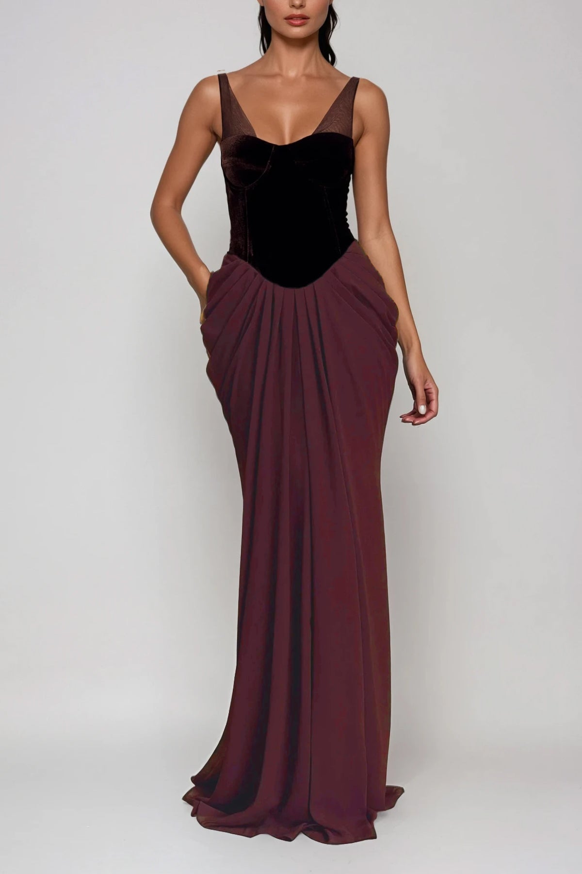 Boyan Mesh Ruch Maxi Dress