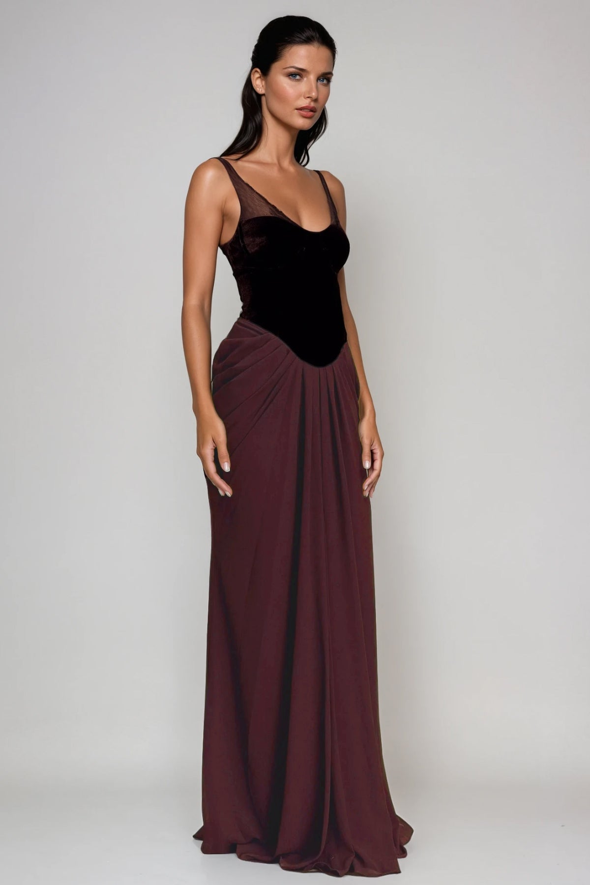 Boyan Mesh Ruch Maxi Dress