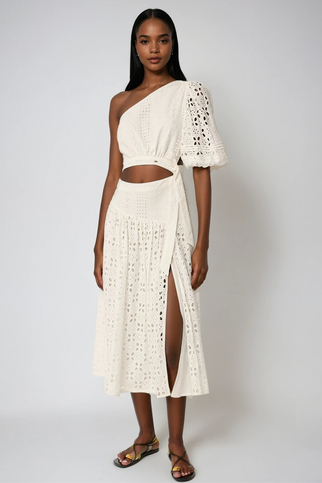 Brahim Asymmetric Cutout Split Midi Dress