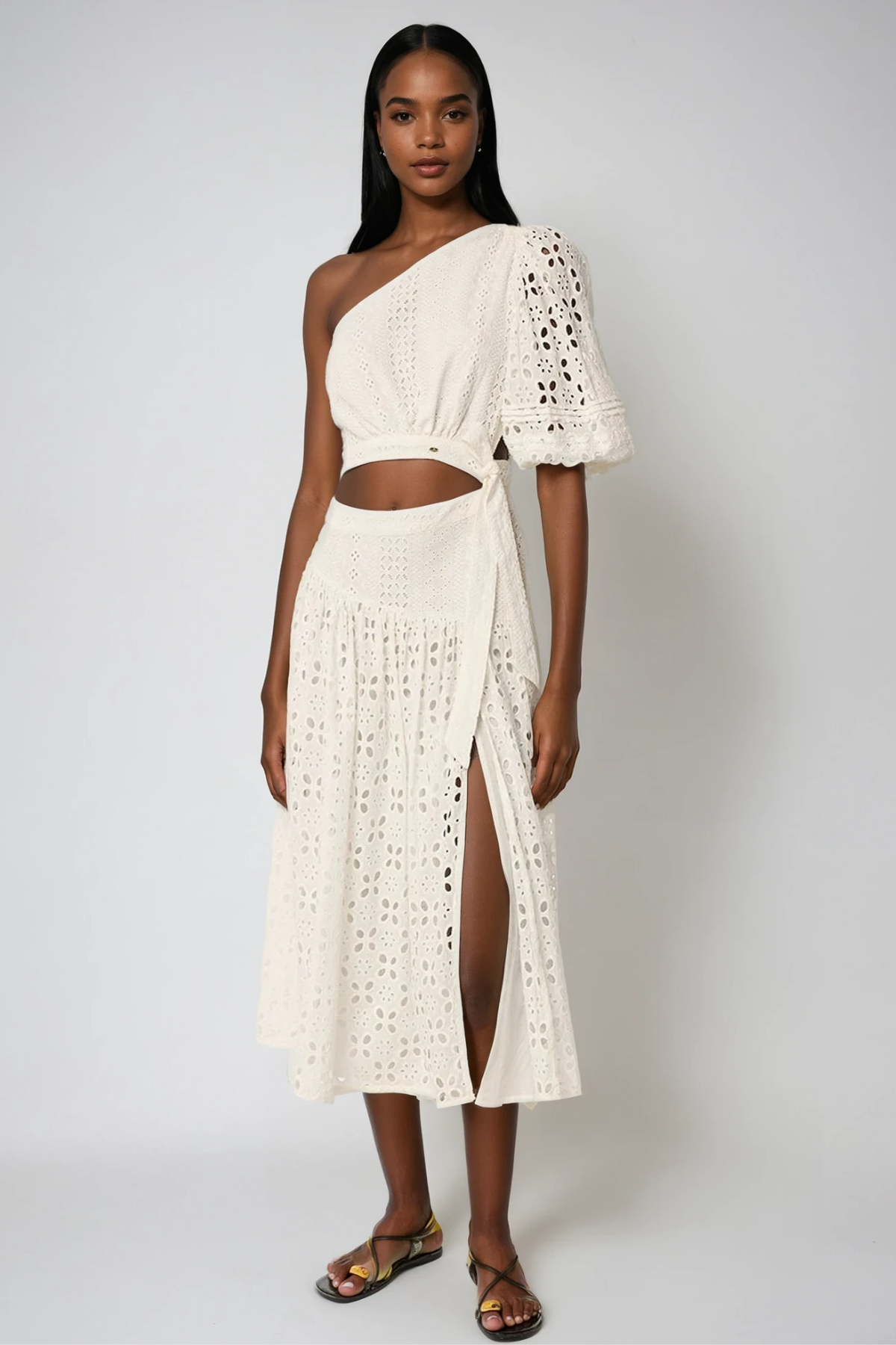 Brahim Asymmetric Cutout Split Midi Dress