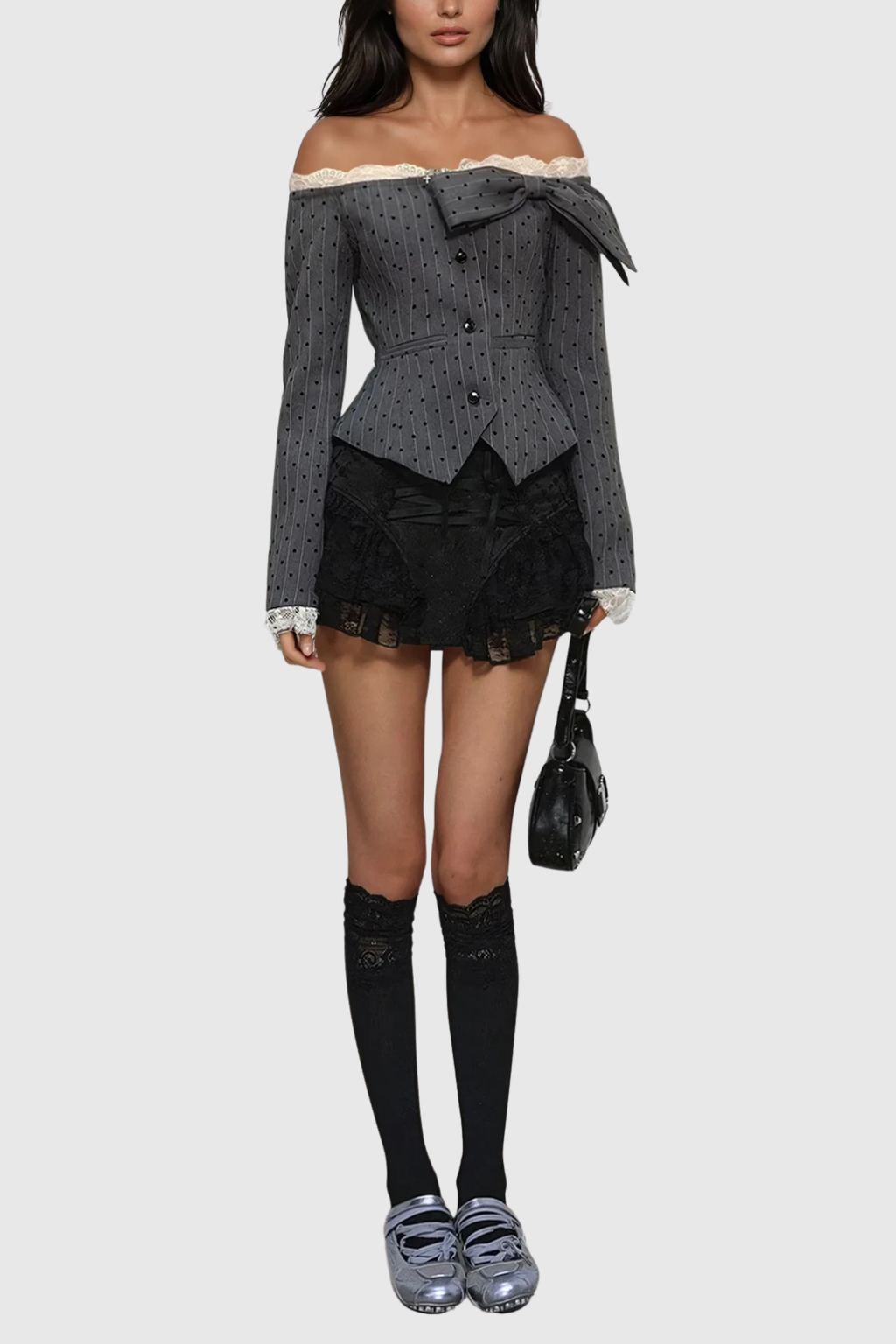 Braiden Off Shoulder Bow Dot Top