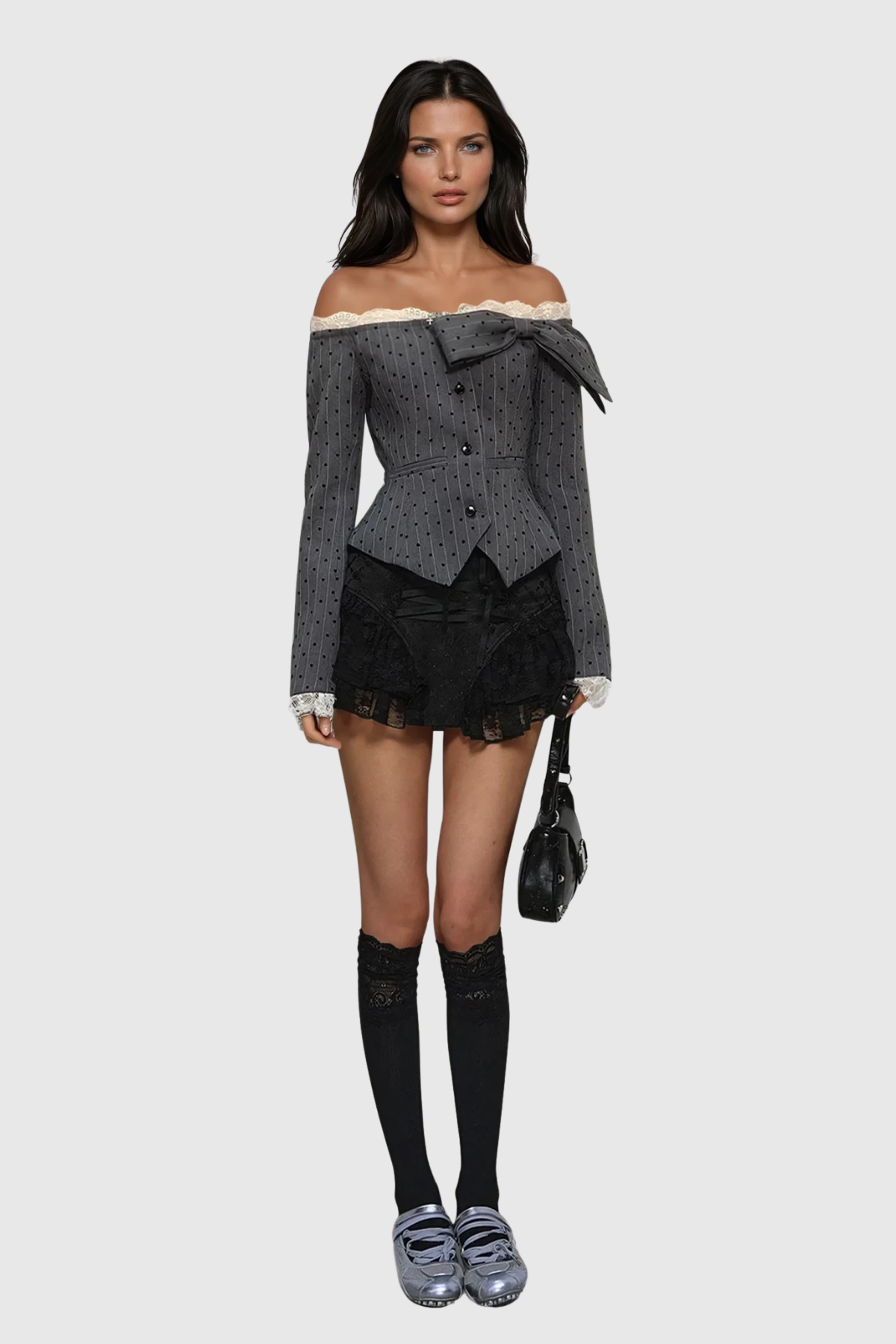 Braiden Off Shoulder Bow Dot Top