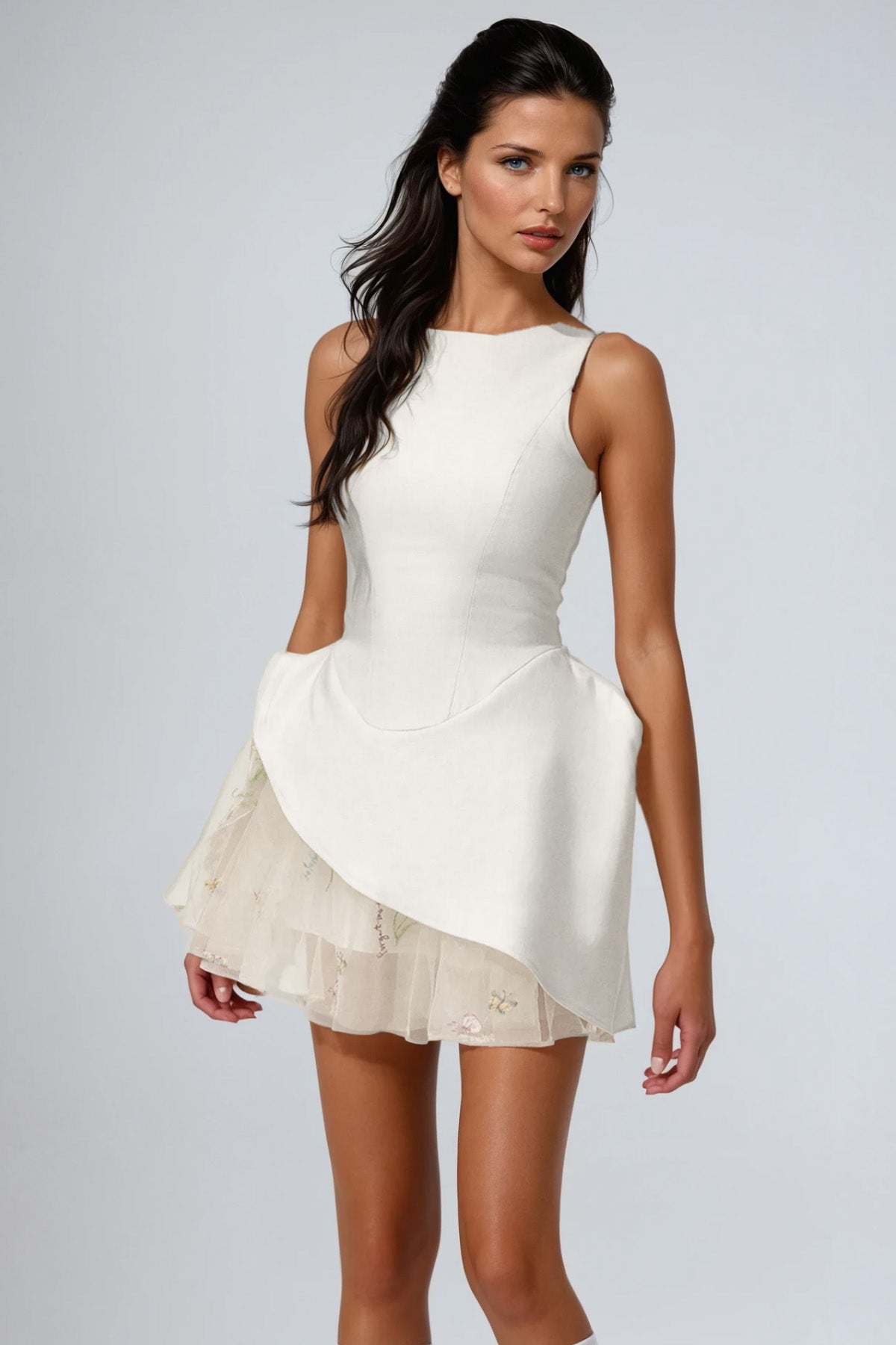 Brais Asymmetric Mesh Mini Dress