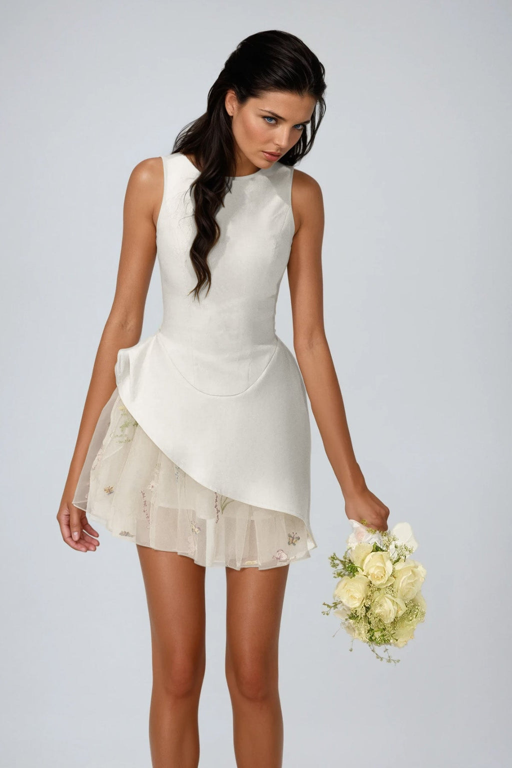 Brais Asymmetric Mesh Mini Dress