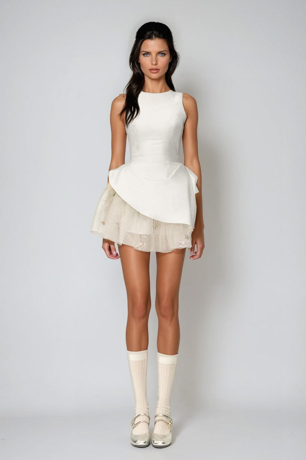 Brais Asymmetric Mesh Mini Dress