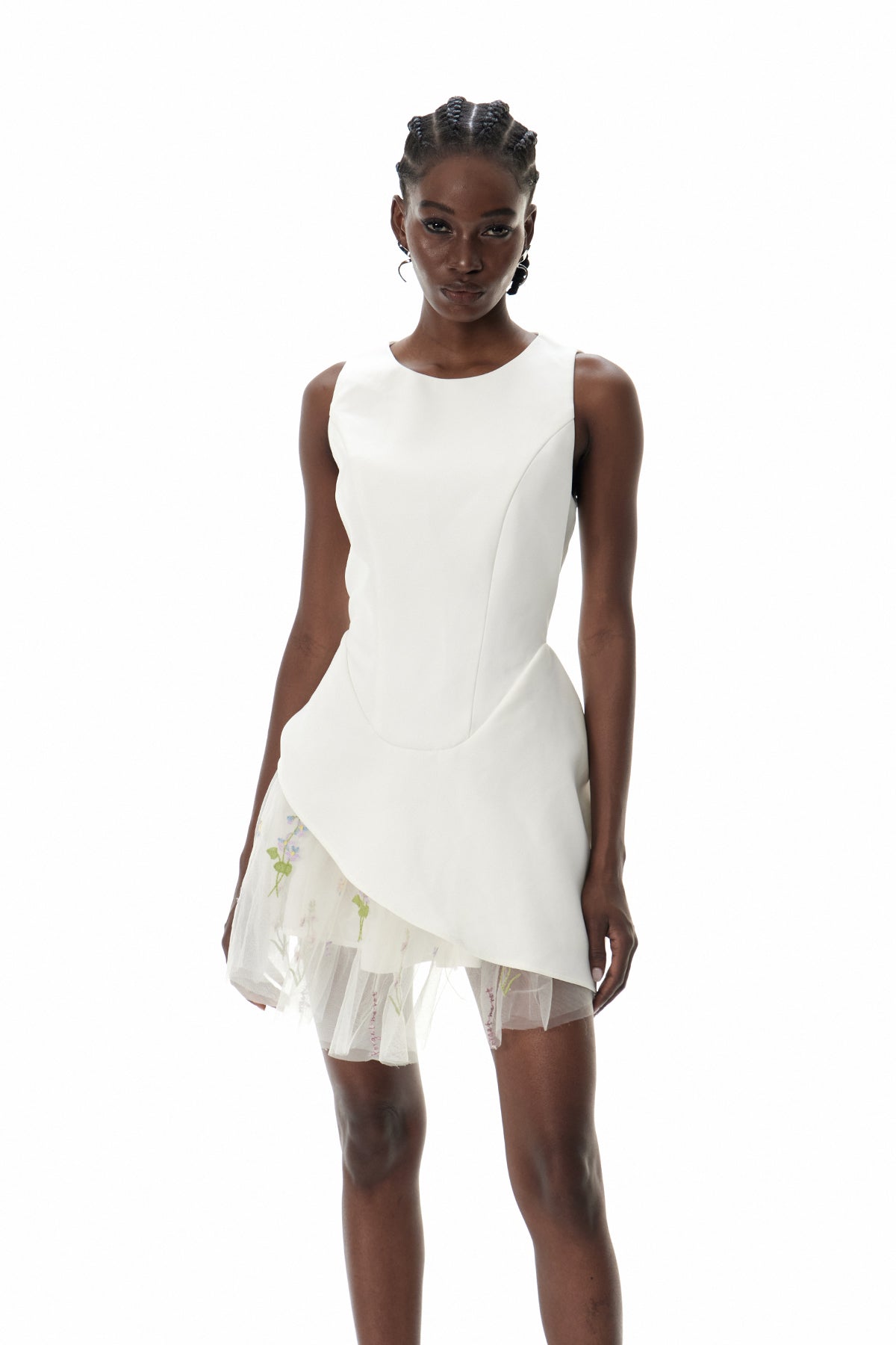 Brais Asymmetric Mesh Mini Dress