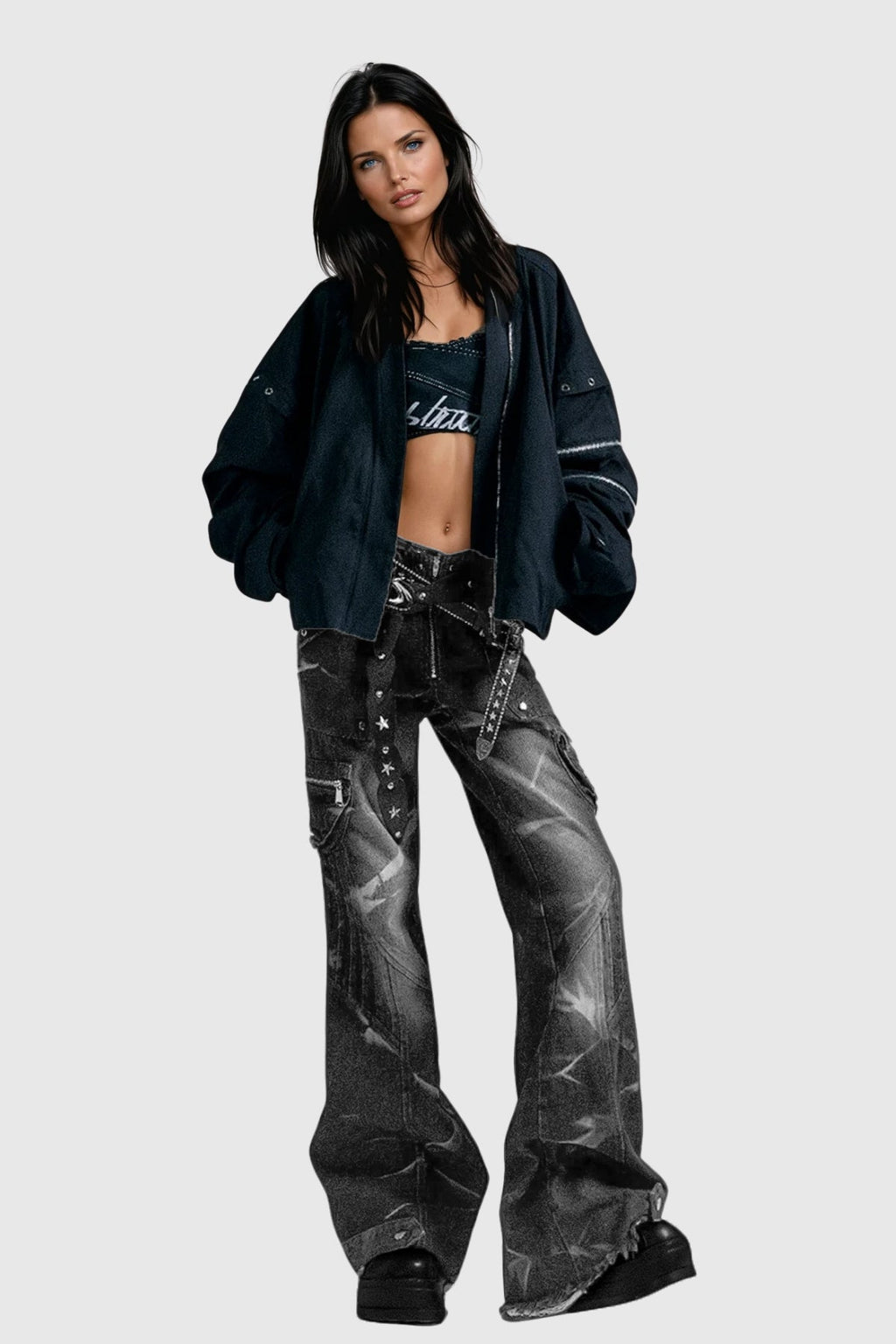 Brandee Embellished Print Bootcut Jeans