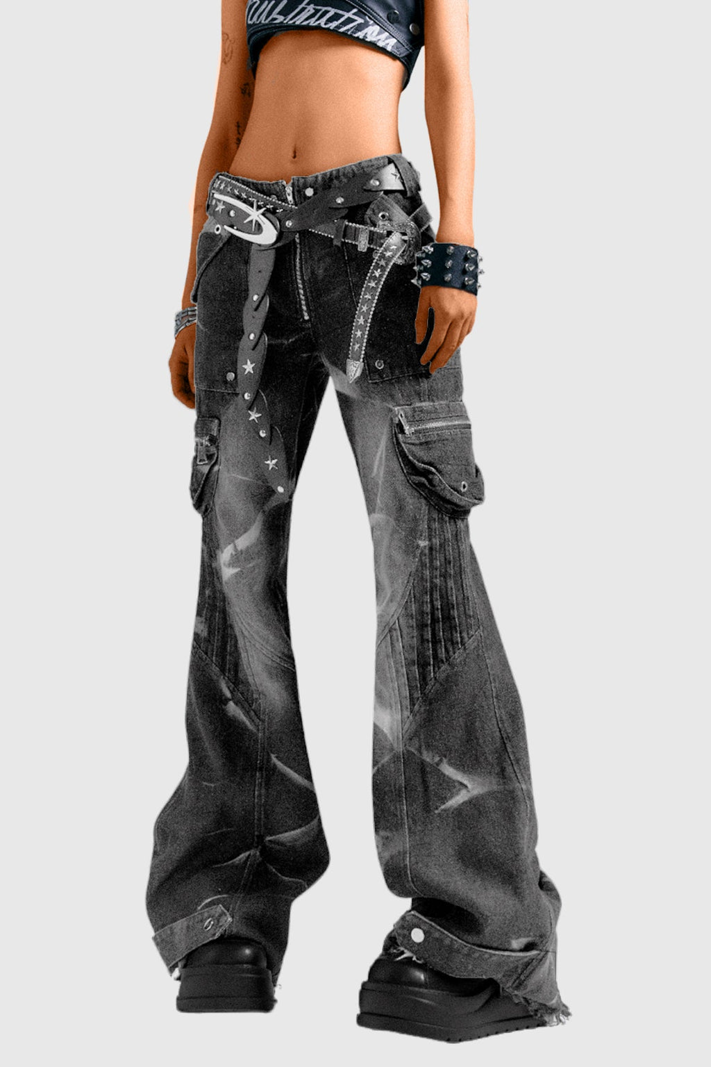 Brandee Embellished Print Bootcut Jeans