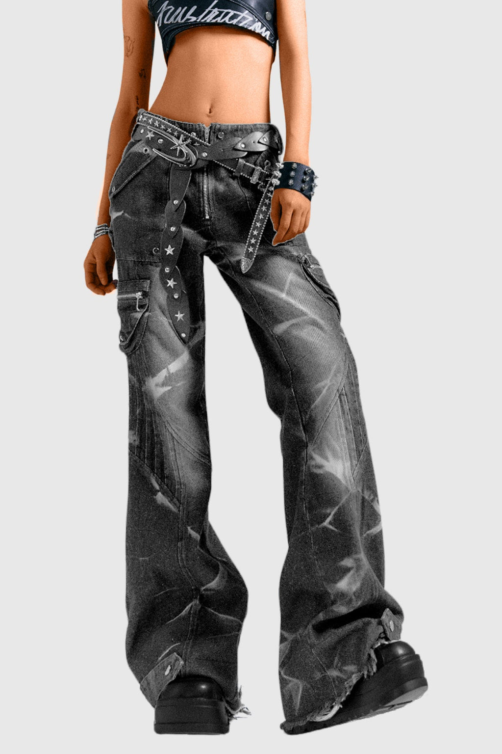 Brandee Embellished Print Bootcut Jeans