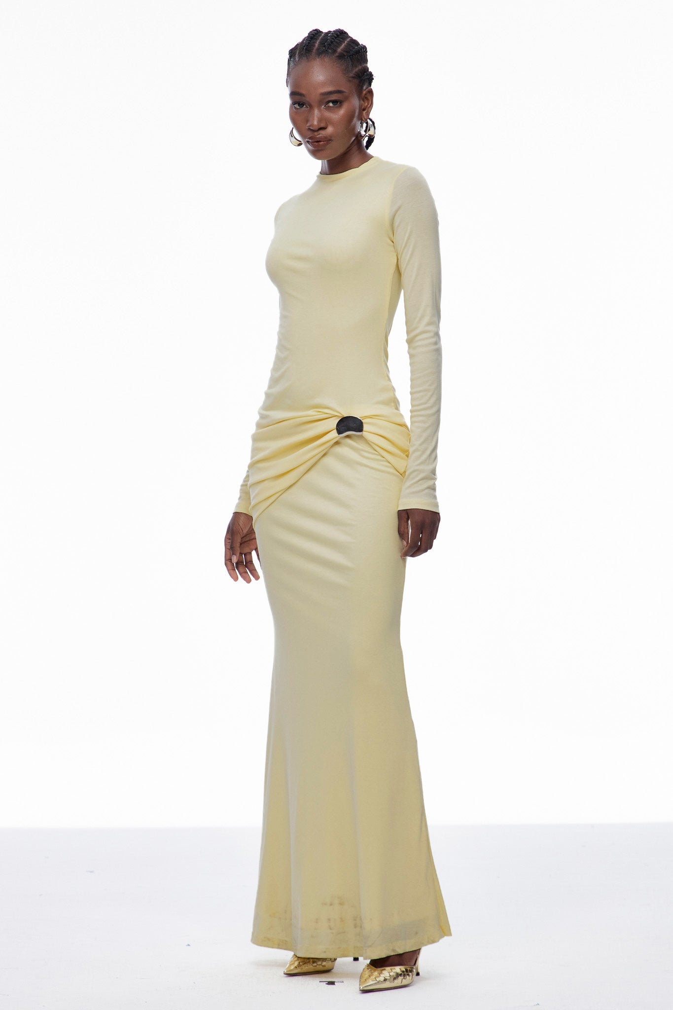 Brandr Ruch Bodycon Maxi Dress In Yellow